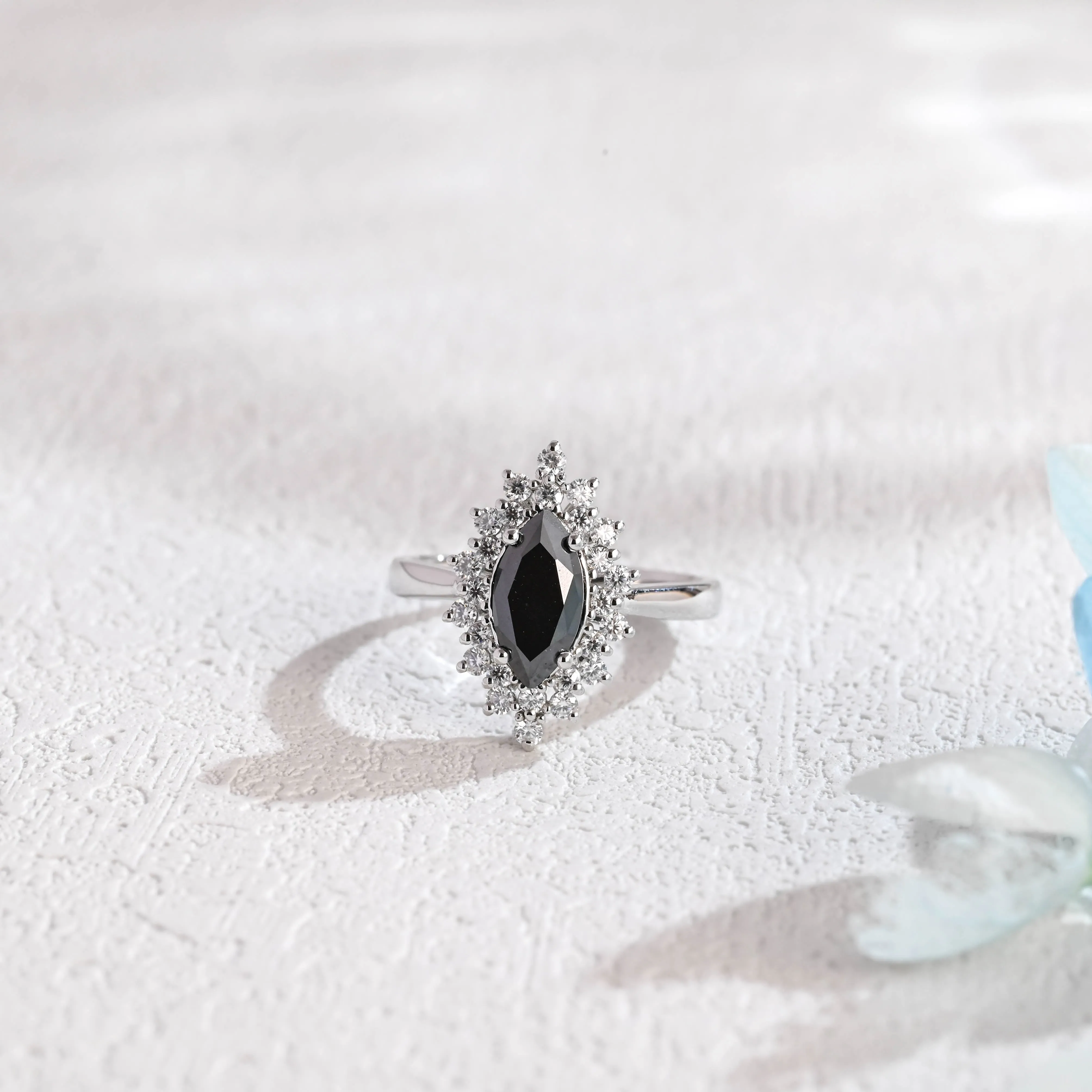 Solid Gold Marquise Cut Black Moissanite Engagement Ring sold by Causyou