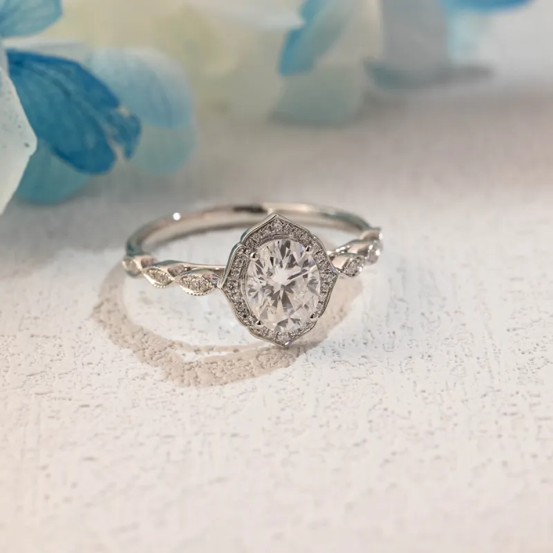 Solid Gold Filigree Oval Cut Moissanite Engagement Ring sold by Causyou