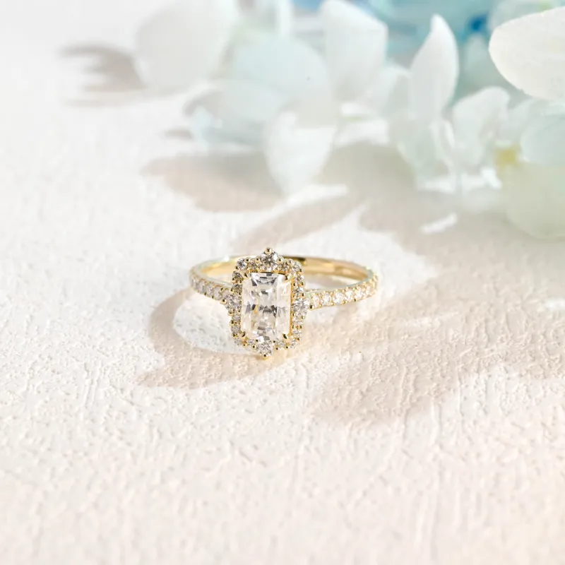 Solid Gold Paved Halo Radiant Cut Moissanite Engagement Ring sold by Causyou