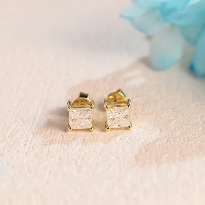 CausYou Solid Gold Princess Cut Moissanite Earrings Studs, Solitaire Studs Wedding Accessories for Women Wife sold by Causyou