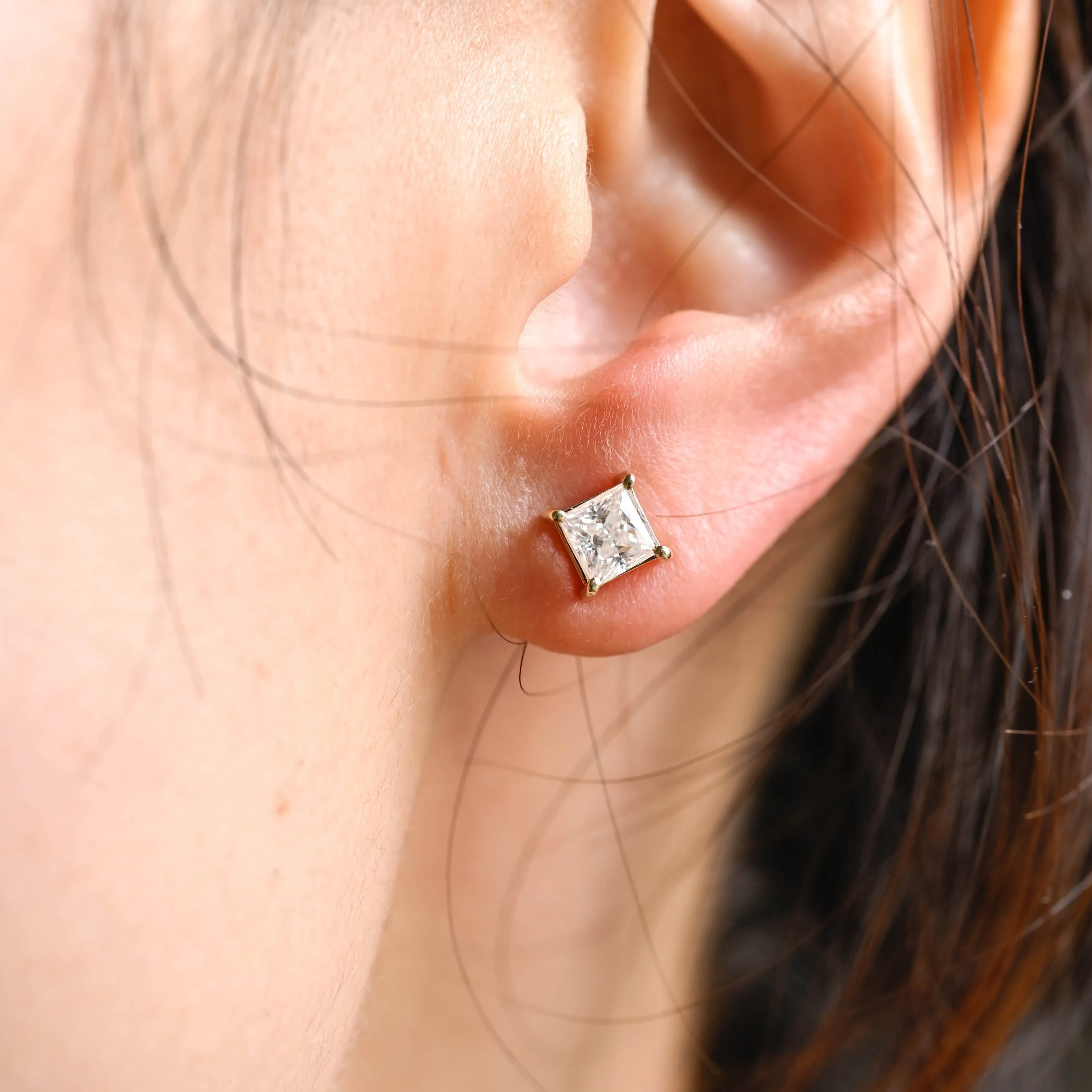 CausYou Solid Gold Princess Cut Moissanite Earrings Studs, Solitaire Studs Wedding Accessories for Women Wife sold by Causyou product image thumbnail 2