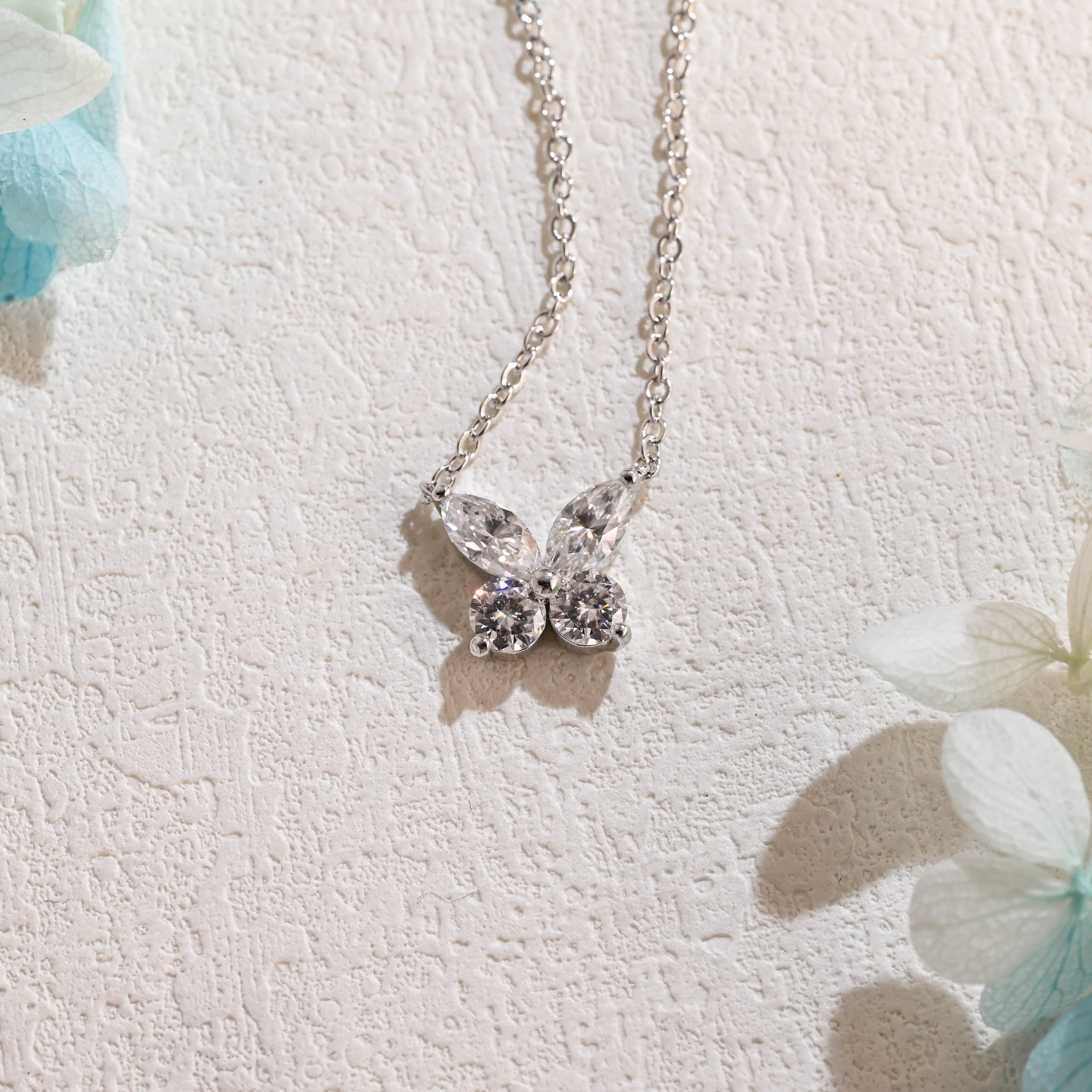 CausYou Solid Gold Marquise Cut Moissanite Pendant Necklace, Butterfly Pendant, Wedding Necklace, Anniversary Gift for Women, Wife sold by Causyou