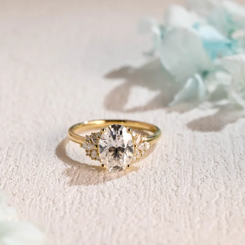 Solid Gold Oval Cut Moissanite Engagement Ring, Proposal Ring, Promise Ring, Gift for Women Wife sold by Causyou