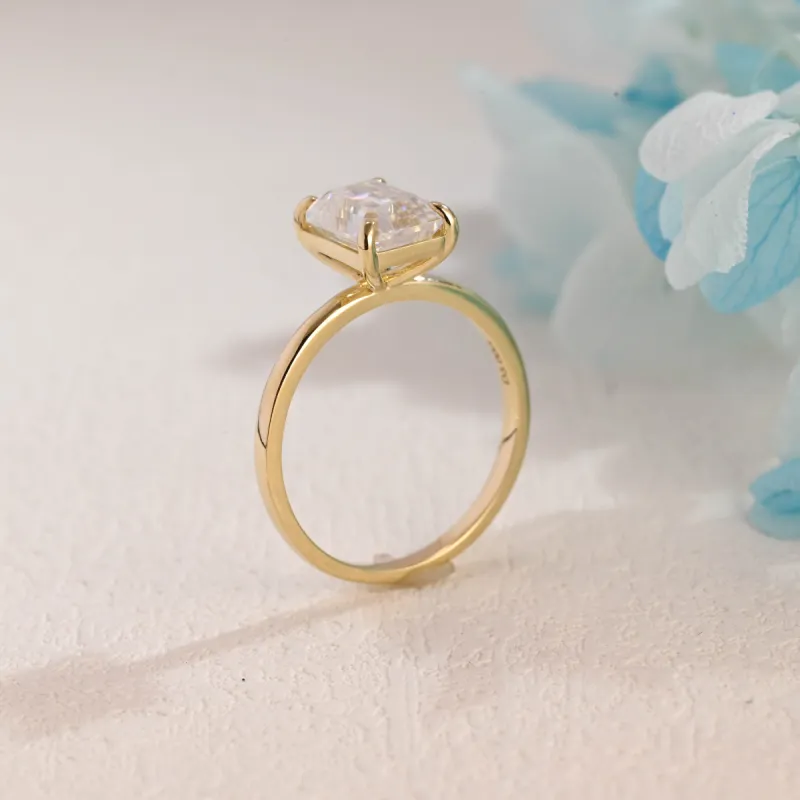 CausYou Solid Gold Emerald Cut Moissanite Engagement Ring, Solitaire Emerald Ring, Promise Ring, Gift for Women Wife sold by Causyou