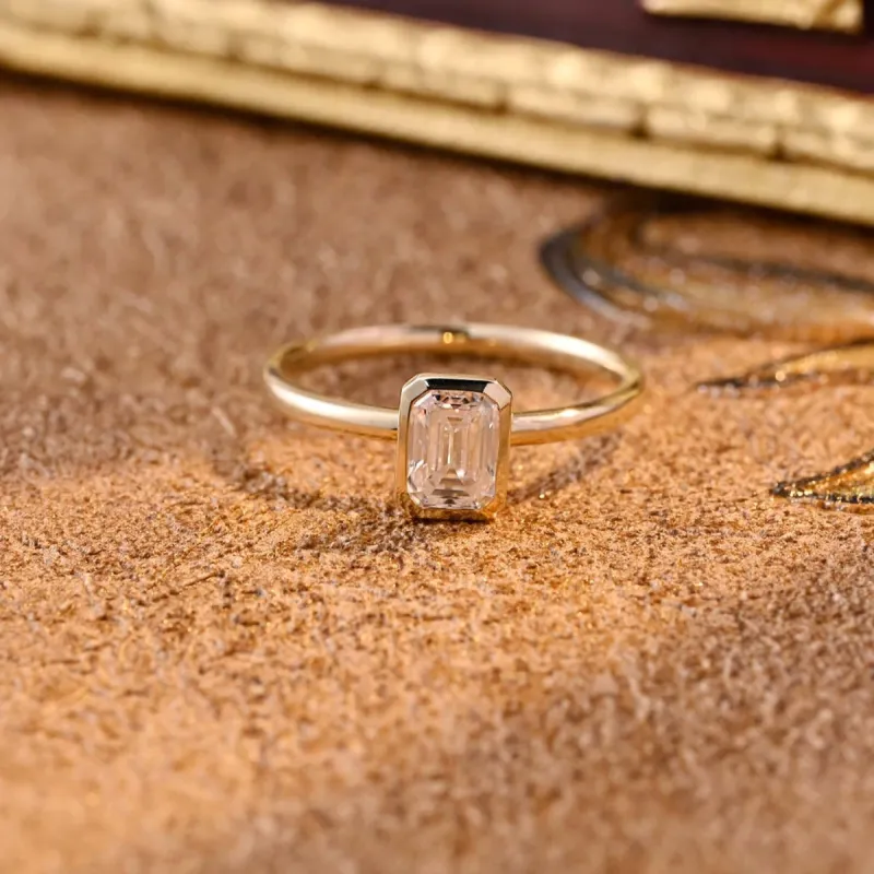 CausYou Solid Gold D/VS1 Emerald Cut Lab Grown Diamond Engagement Ring, Solitaire Bezel Wedding Ring For Her sold by Causyou