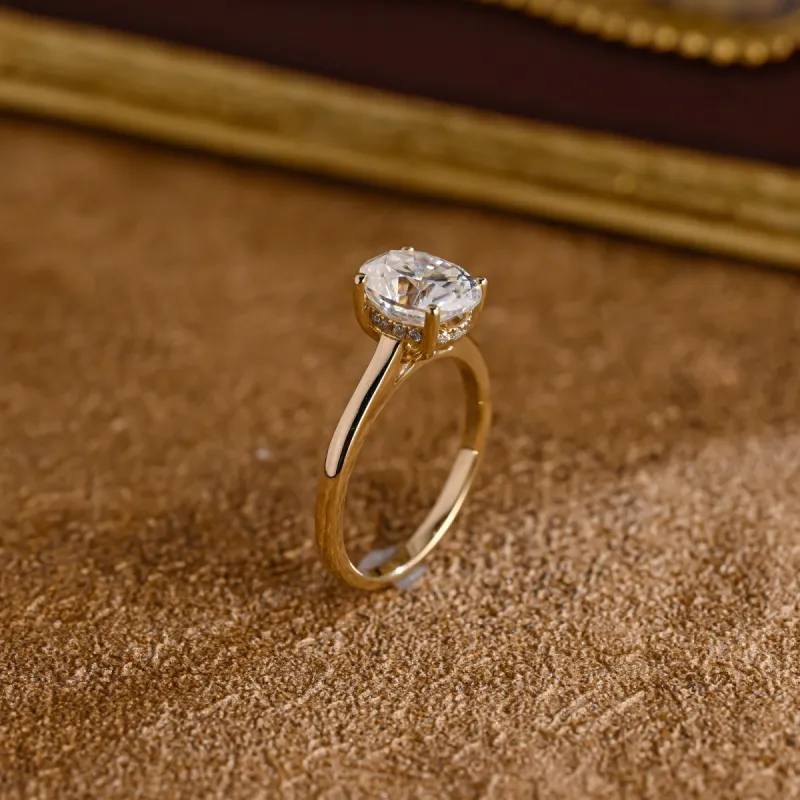 CausYou Solid Gold D/VS1 Hidden Halo Oval Cut Lab Grown Diamond Engagement Ring, Unique Proposal Wedding Ring sold by Causyou