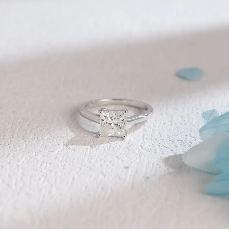 Solid Gold Solitaire Princess Cut Moissanite Engagement Ring sold by Causyou