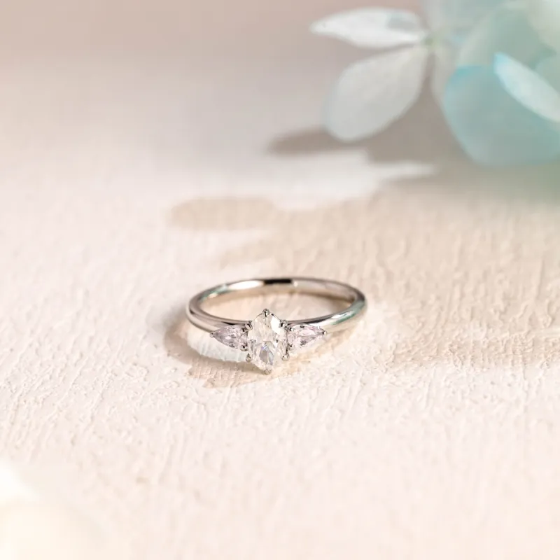 Solid Gold Three Stone Oval Cut Moissanite Engagement Ring made by Causyou