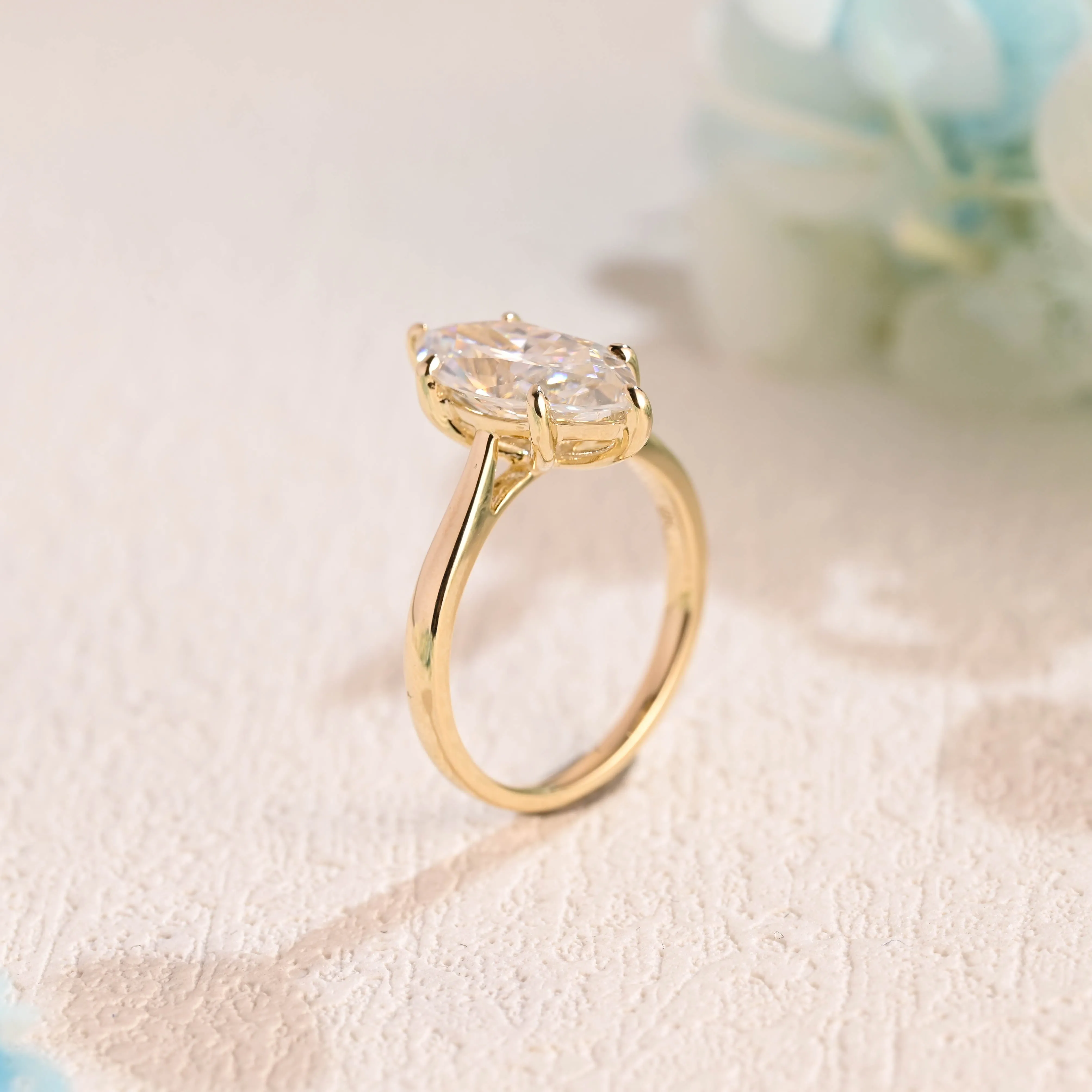 CausYou Solid Gold Marquise Cut Moissanite Engagement Ring, Solitaire Marquise Cut Wedding Ring, Promise Ring, Proposal Ring, Gift for Women Wife sold by Causyou