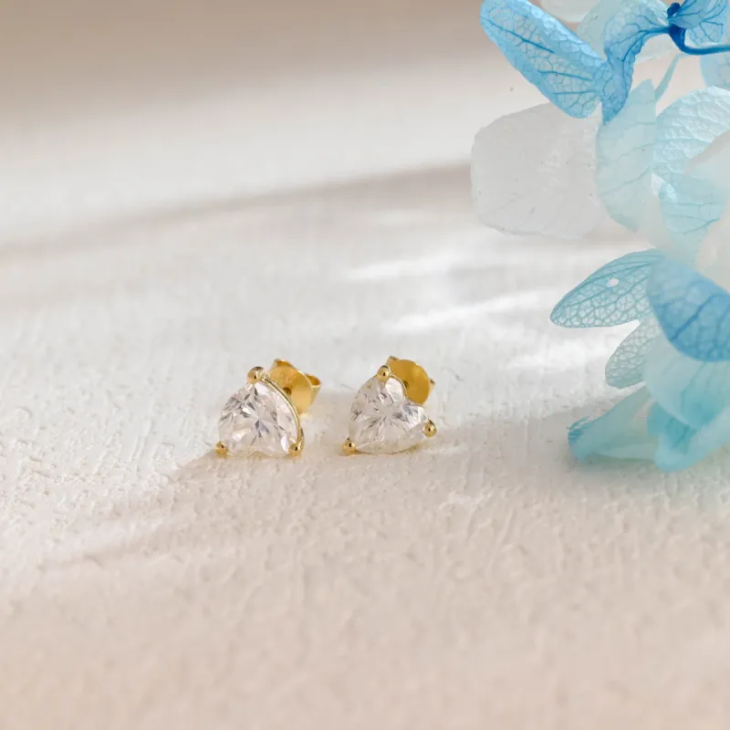CausYou Solid Gold Heart Cut Moissanite Earrings Studs, Minimalist Earrings Studs, Engagement Gift for Women Wife sold by Causyou
