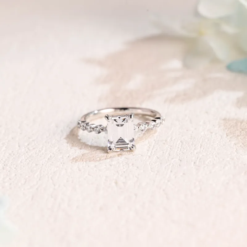 Solid Gold Emerald Cut Moissanite Engagement Ring, Promise Ring, Proposal Ring, Gift for Woman, Wife sold by Causyou