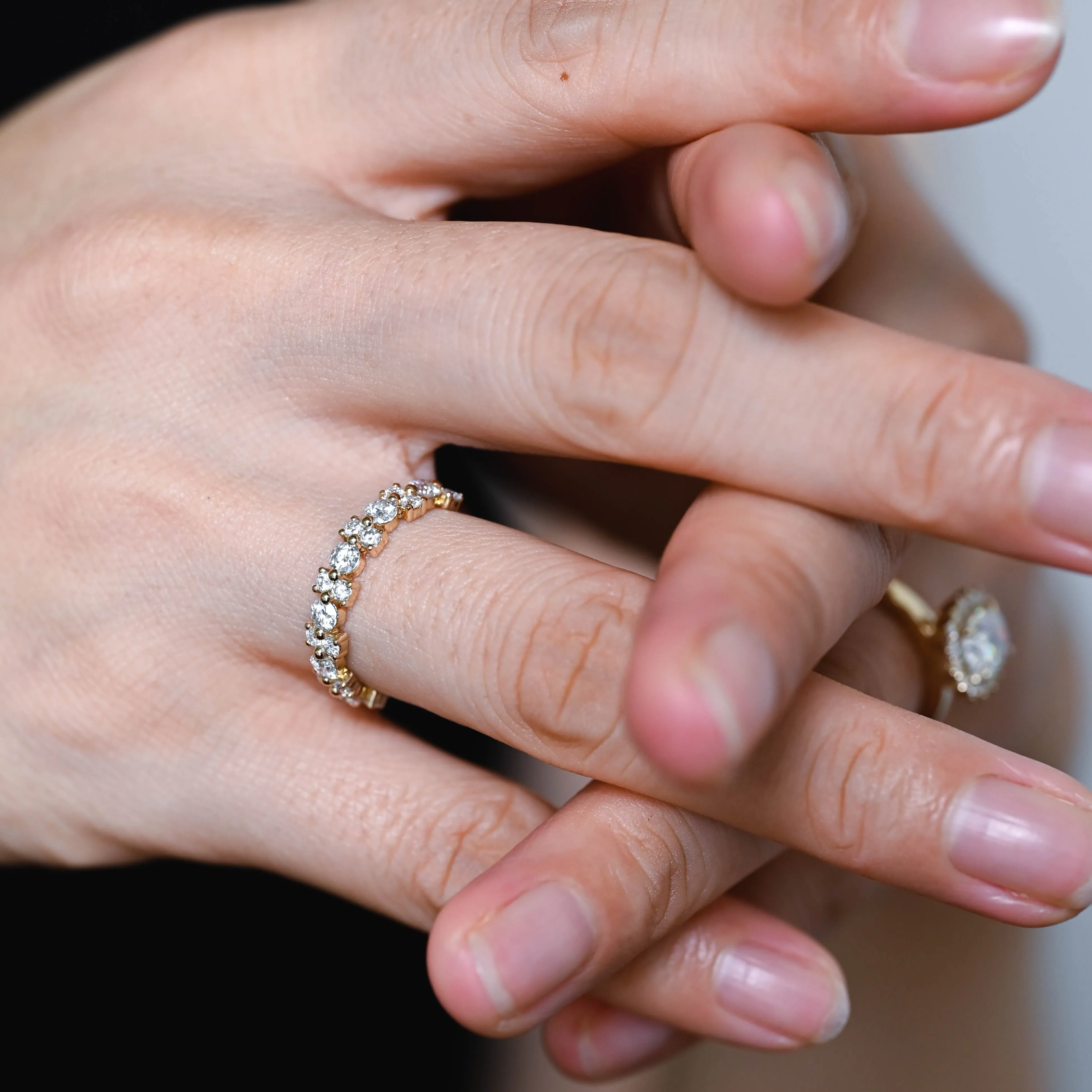 Solid Gold Cluster Round Cut Moissanite Wedding Band sold by Causyou product image thumbnail 3