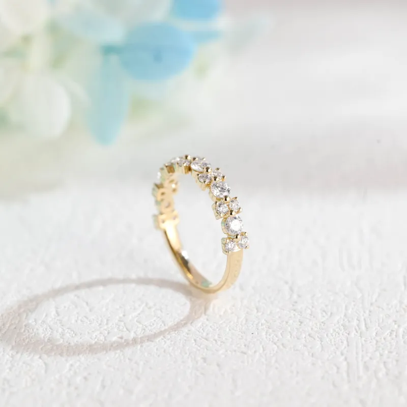 Solid Gold Cluster Round Cut Moissanite Wedding Band, Half Eternity Wedding Ring, Gift for Women, Wife sold by Causyou