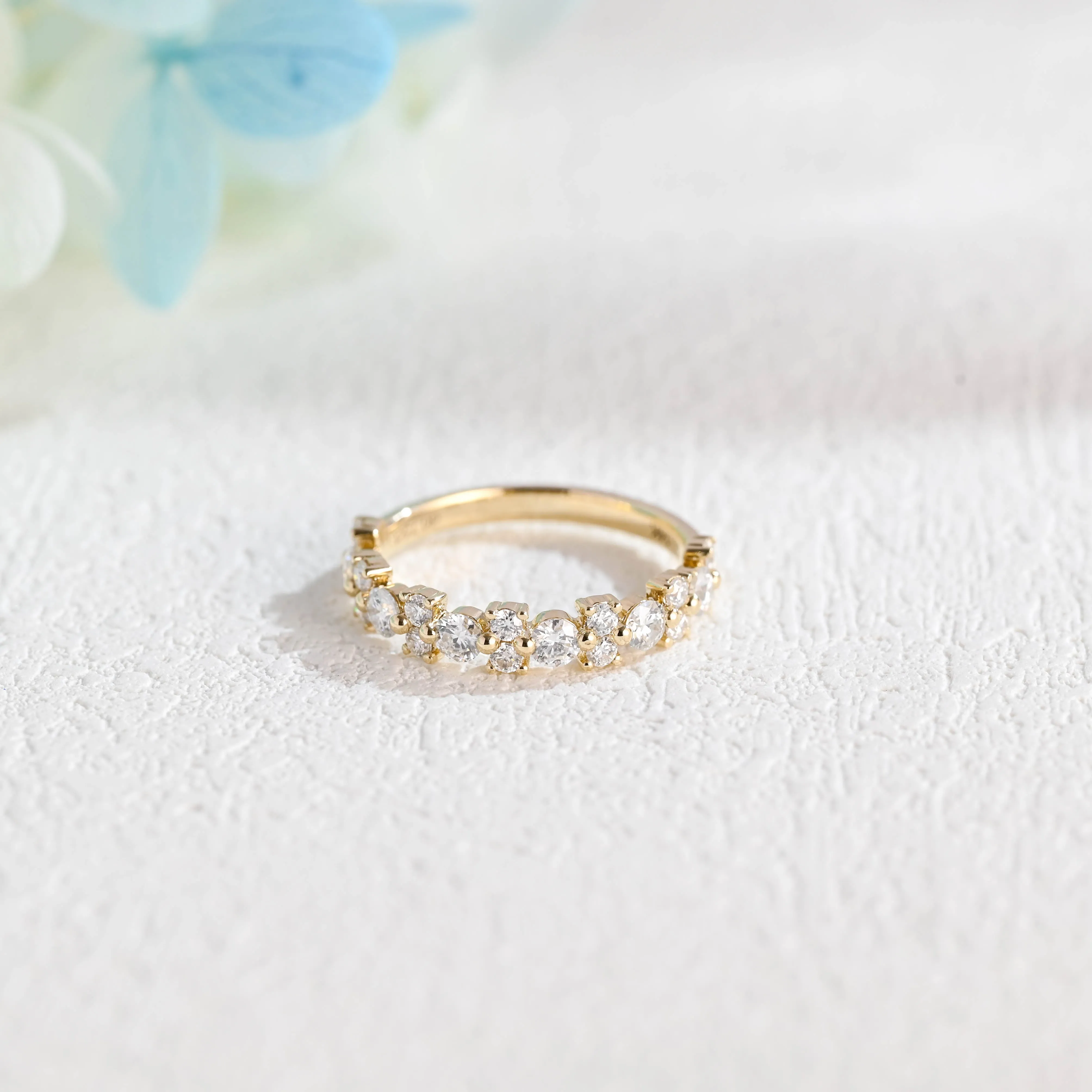 Solid Gold Cluster Round Cut Moissanite Wedding Band sold by Causyou product image thumbnail 5