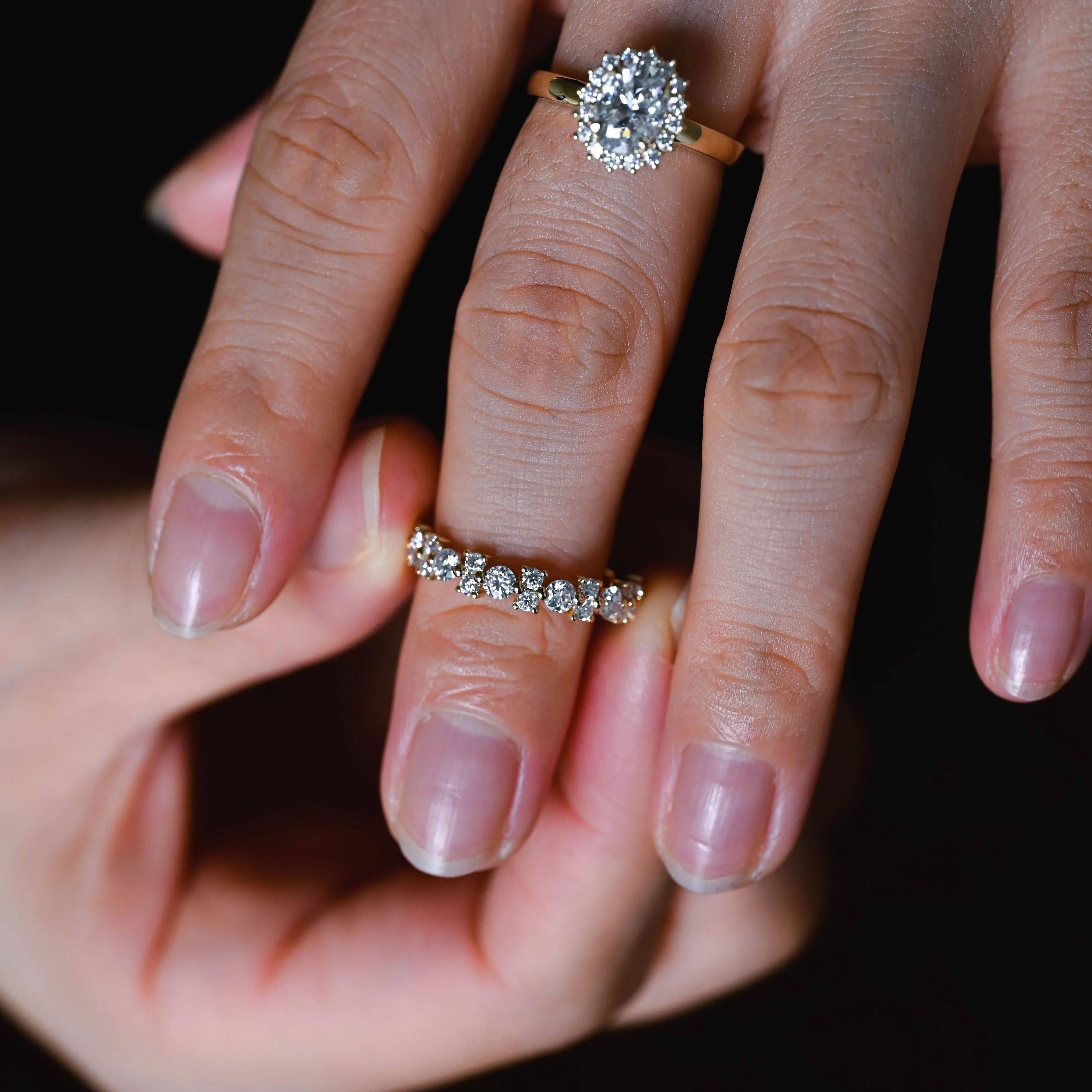 Solid Gold Cluster Round Cut Moissanite Wedding Band sold by Causyou product image thumbnail 2