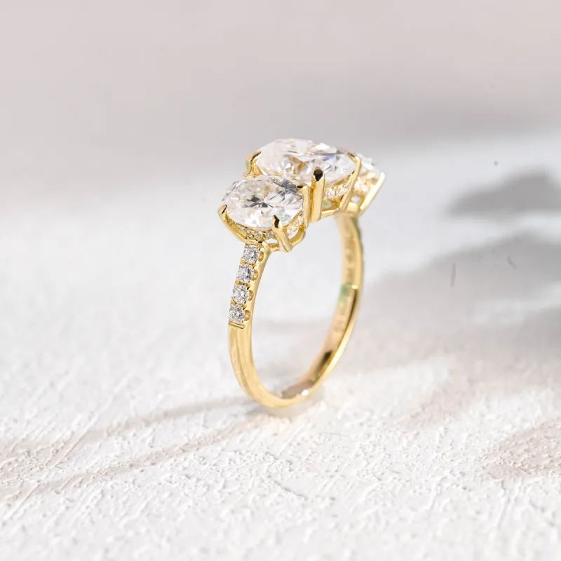 Solid Gold Oval Moissanite Engagement Ring, Three Stone Promise Ring, Proposal Ring, Gift for Women Wife sold by Causyou