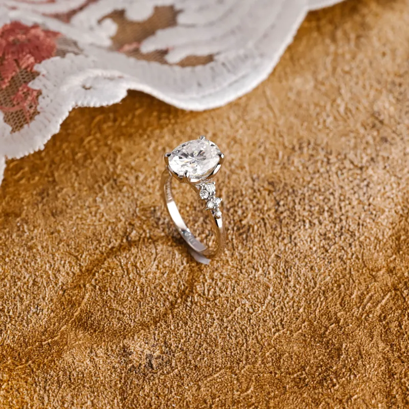 CausYou Solid Gold D/VS1 Oval Cut Lab Grown Diamond Engagement Ring, Side Stone Wedding Bridal Ring sold by Causyou
