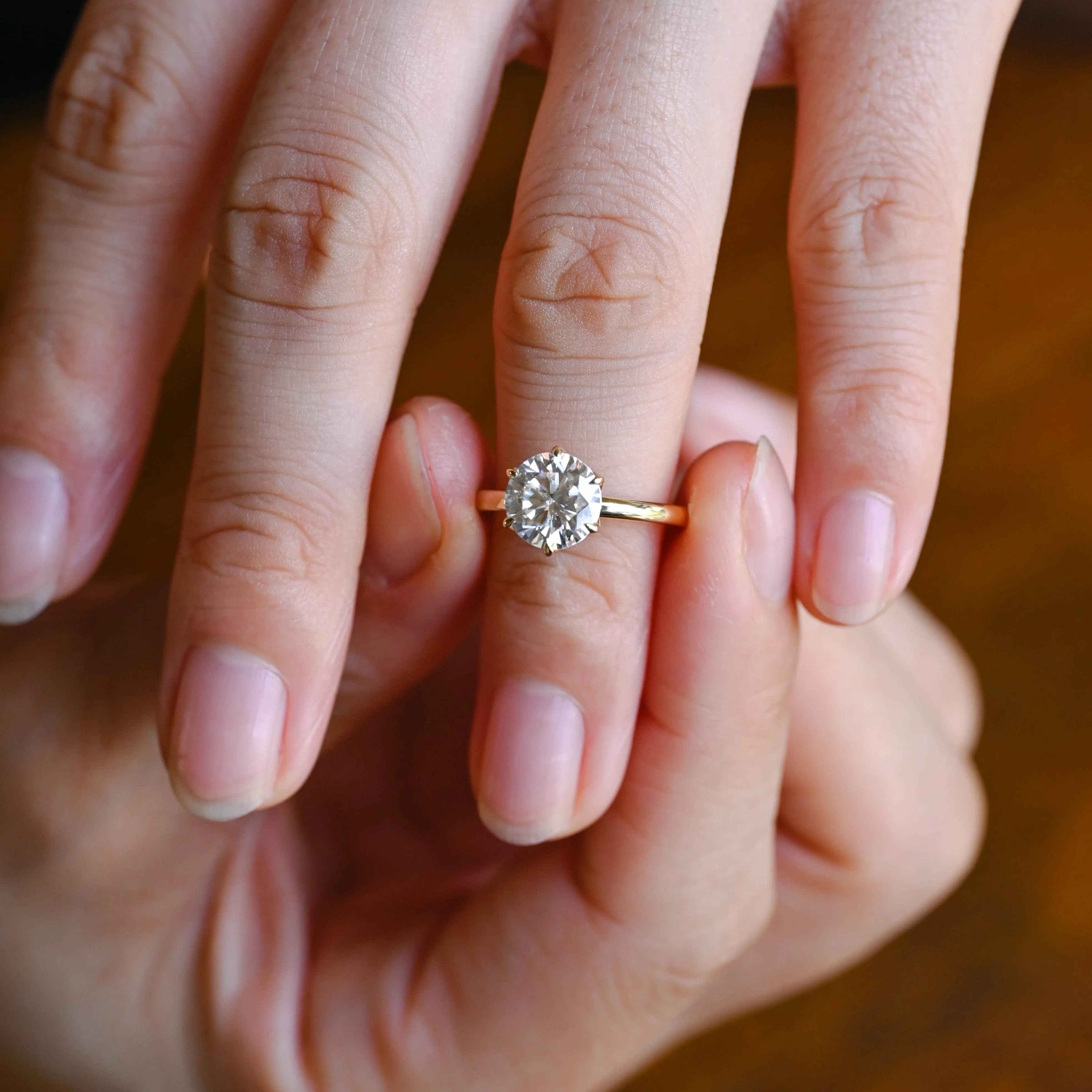 Solid Gold Round Cut Moissanite Engagement Ring, Solitaire Tulip Ring sold by Causyou product image thumbnail 2