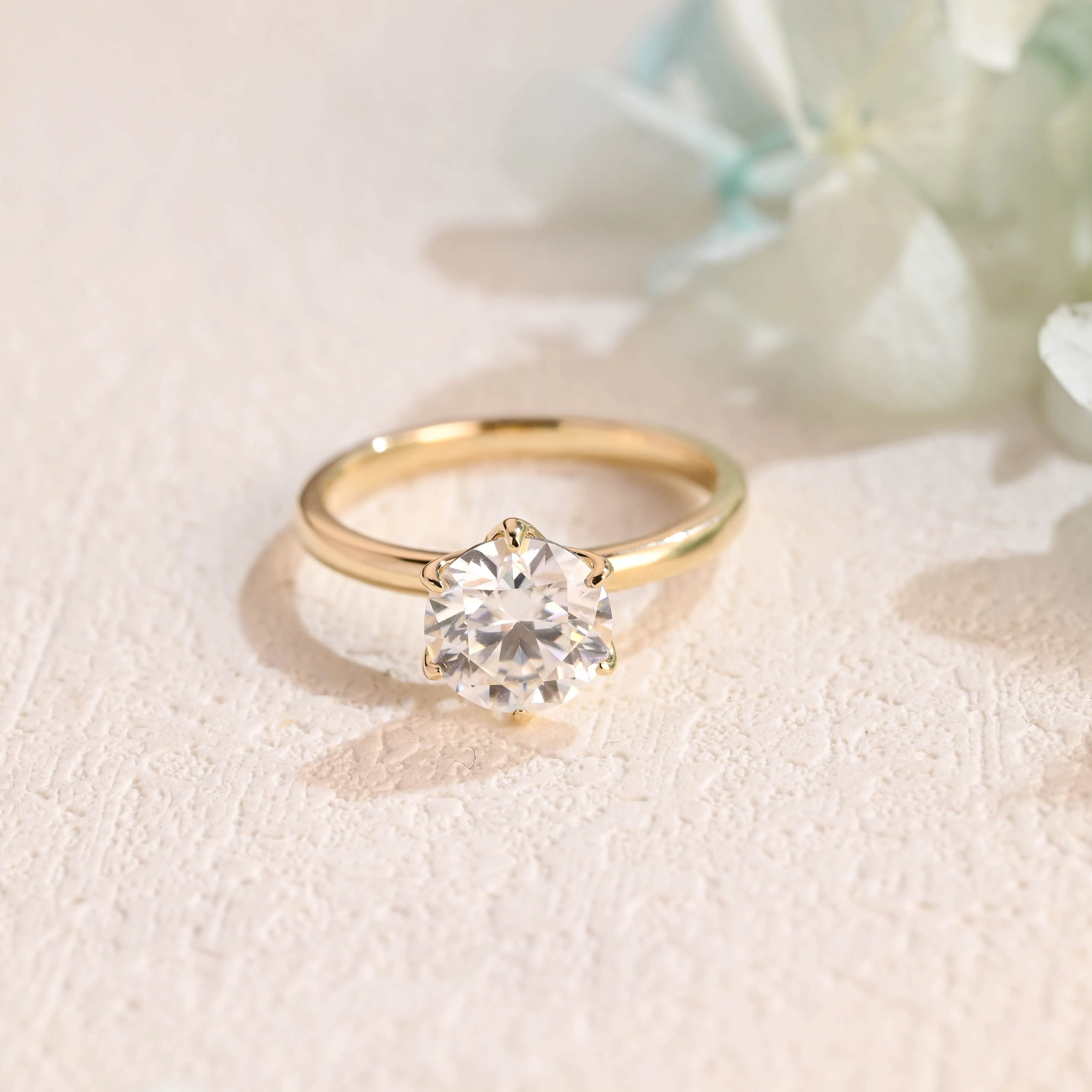 Solid Gold Round Cut Moissanite Engagement Ring, Solitaire Tulip Ring sold by Causyou product image thumbnail 5
