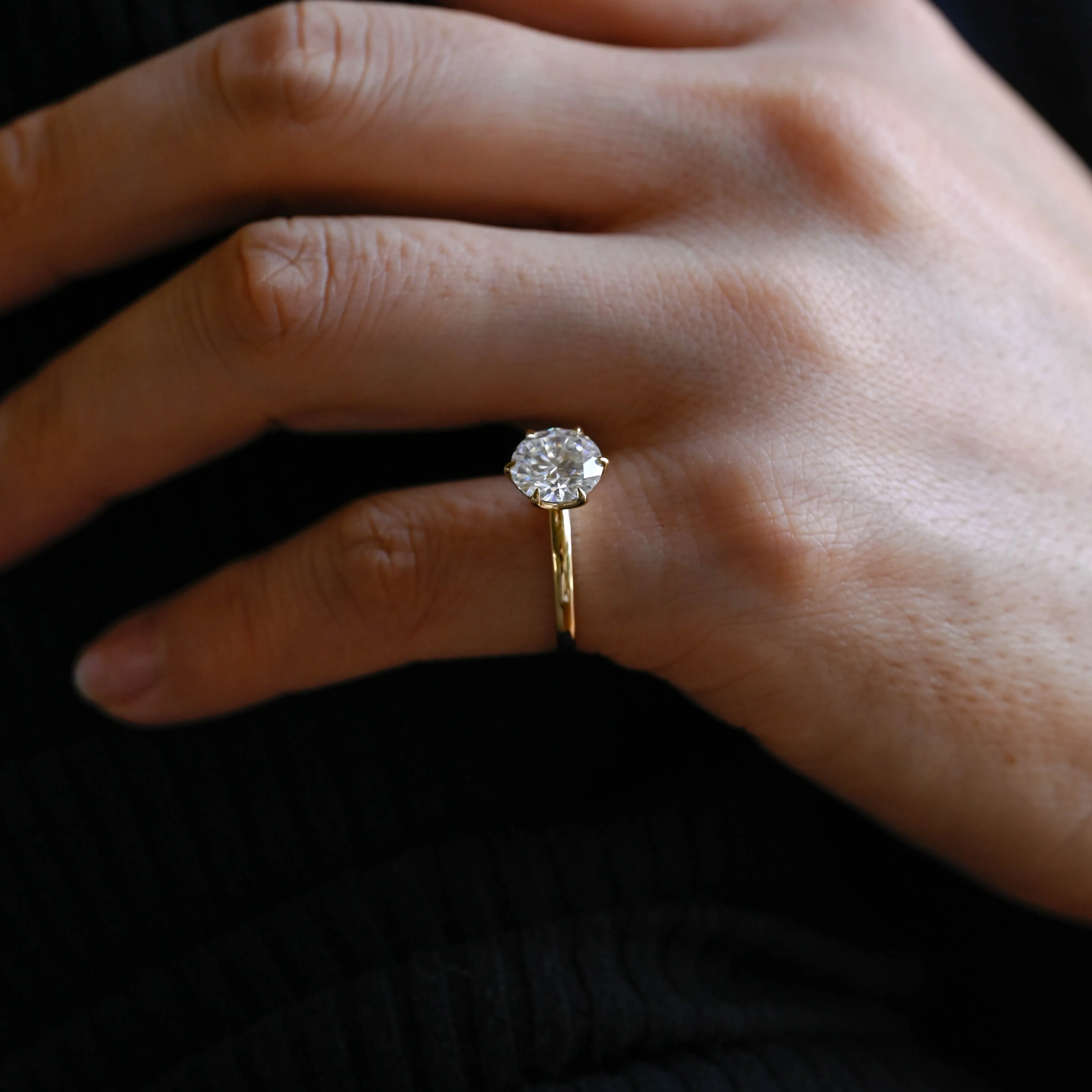 Solid Gold Round Cut Moissanite Engagement Ring, Solitaire Tulip Ring sold by Causyou product image thumbnail 4