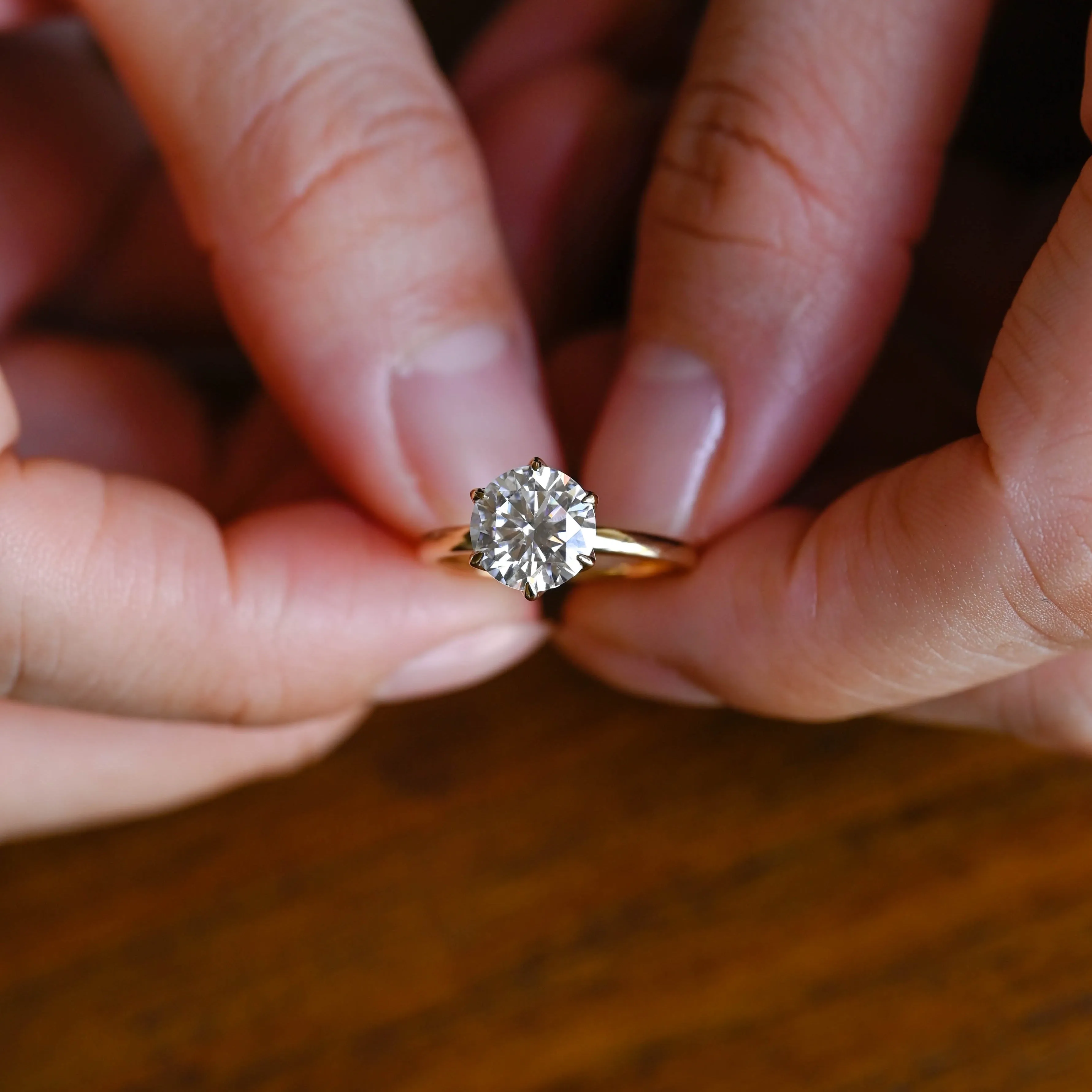 Solid Gold Round Cut Moissanite Engagement Ring, Solitaire Tulip Ring sold by Causyou product image thumbnail 3