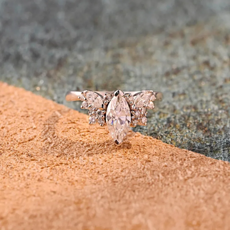 CausYou Solid Gold D/VS1 Marquise Cut Lab Grown Diamond Engagement Ring, Cluster Wedding Promise Ring sold by Causyou