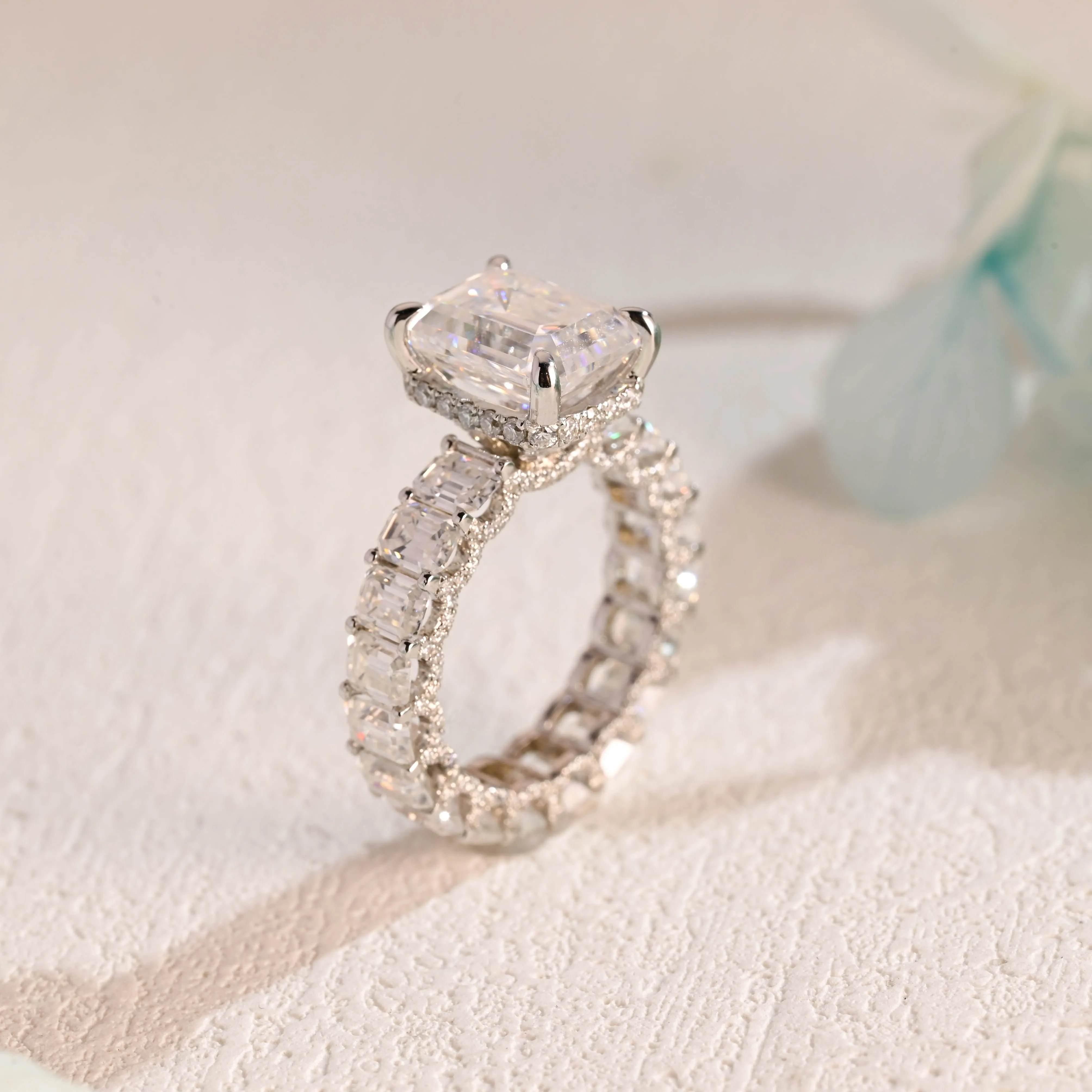 Solid Gold 4mm Width Emerald Cut Moissanite Engagement Ring, Unique Propose Ring sold by Causyou product image thumbnail 5