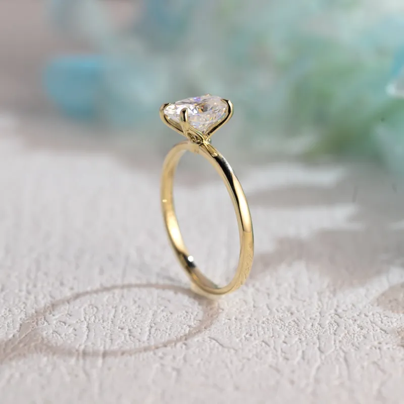 Solid Gold Solitaire Tulip Basket Oval Moissanite Engagement Ring sold by Causyou