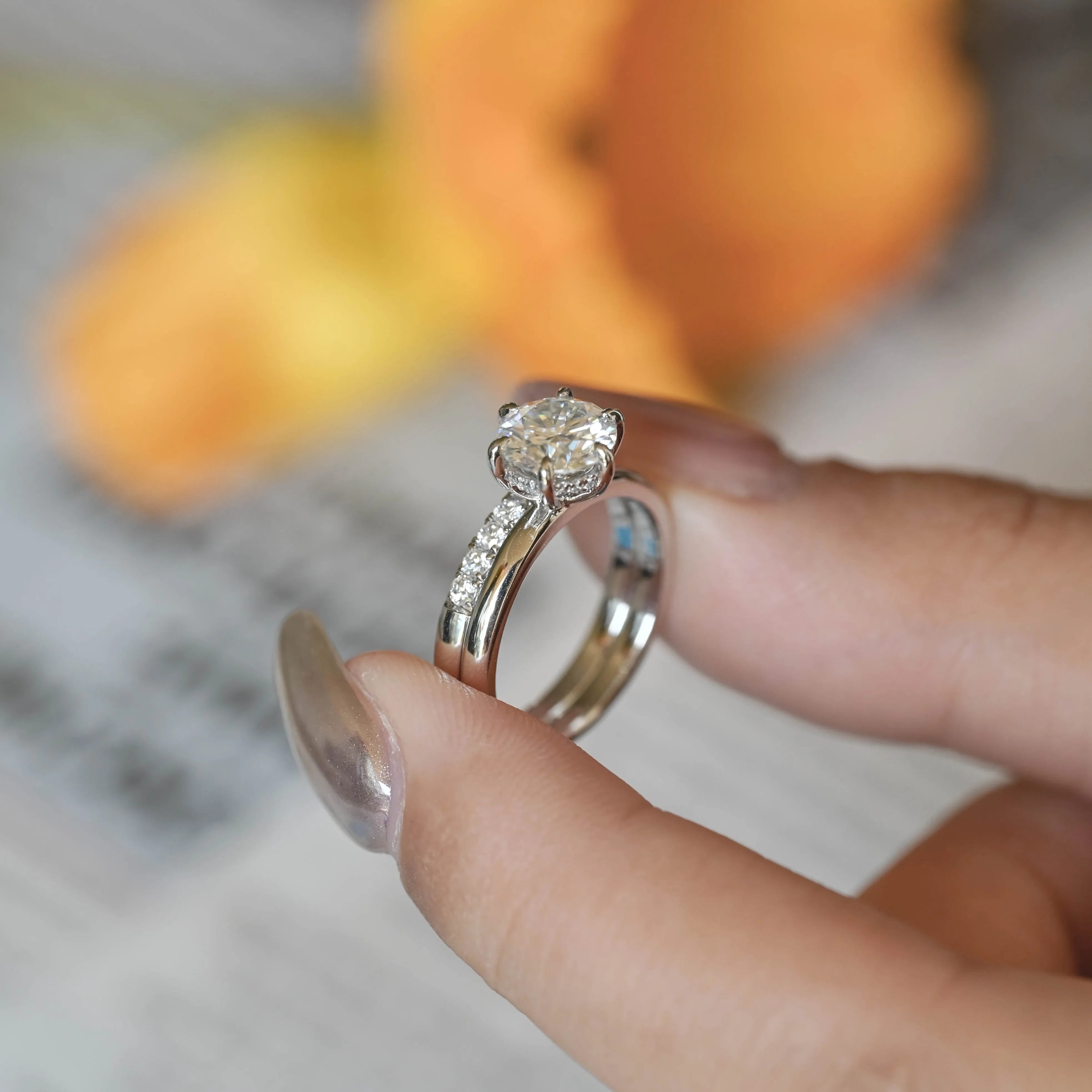CausYou Solid Gold Round Cut Moissanite Engagement Ring and Wedding Ring Set, Bridal Set, Gift for Woman, Wife sold by Causyou product image thumbnail 4