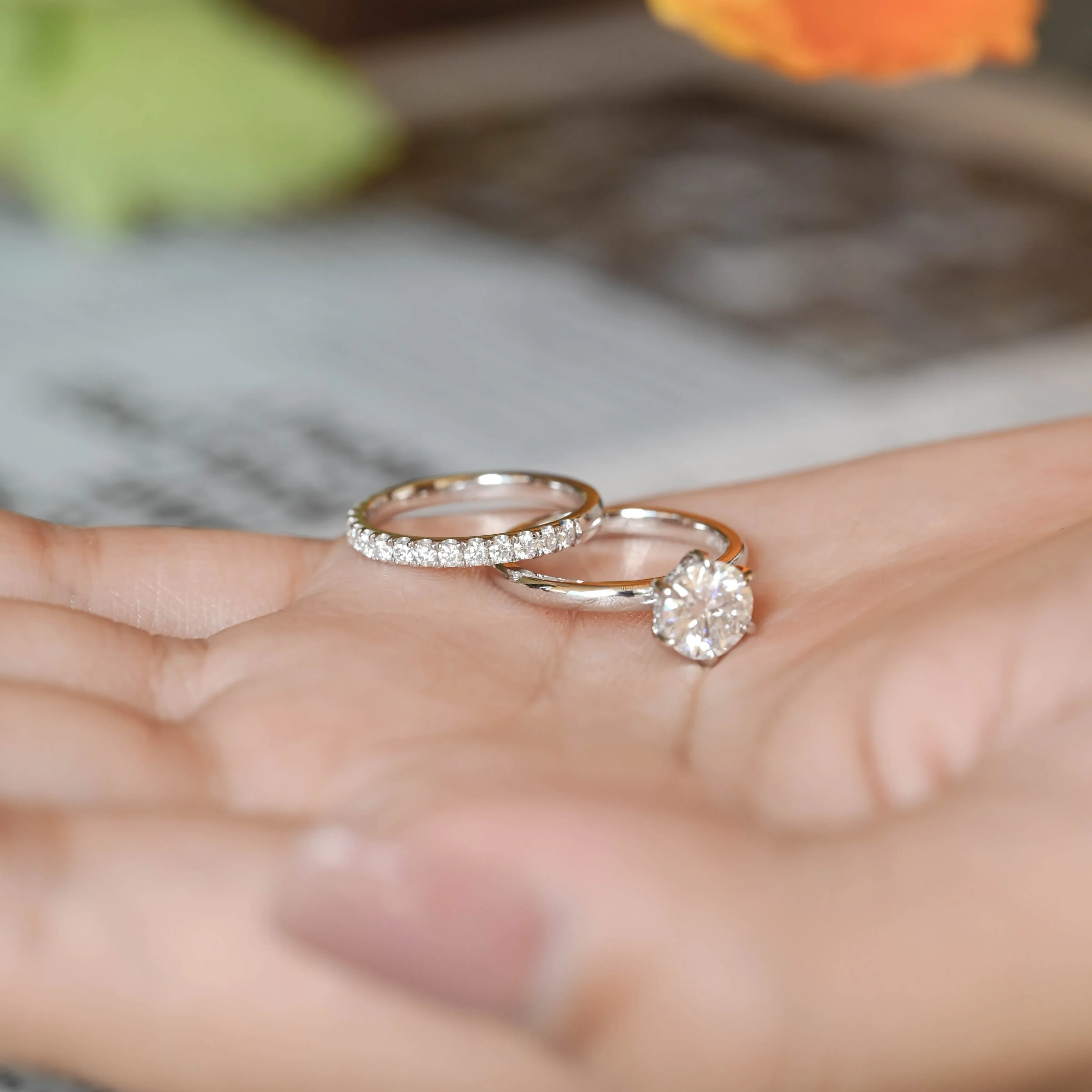 CausYou Solid Gold Round Cut Moissanite Engagement Ring and Wedding Ring Set, Bridal Set, Gift for Woman, Wife sold by Causyou product image thumbnail 3