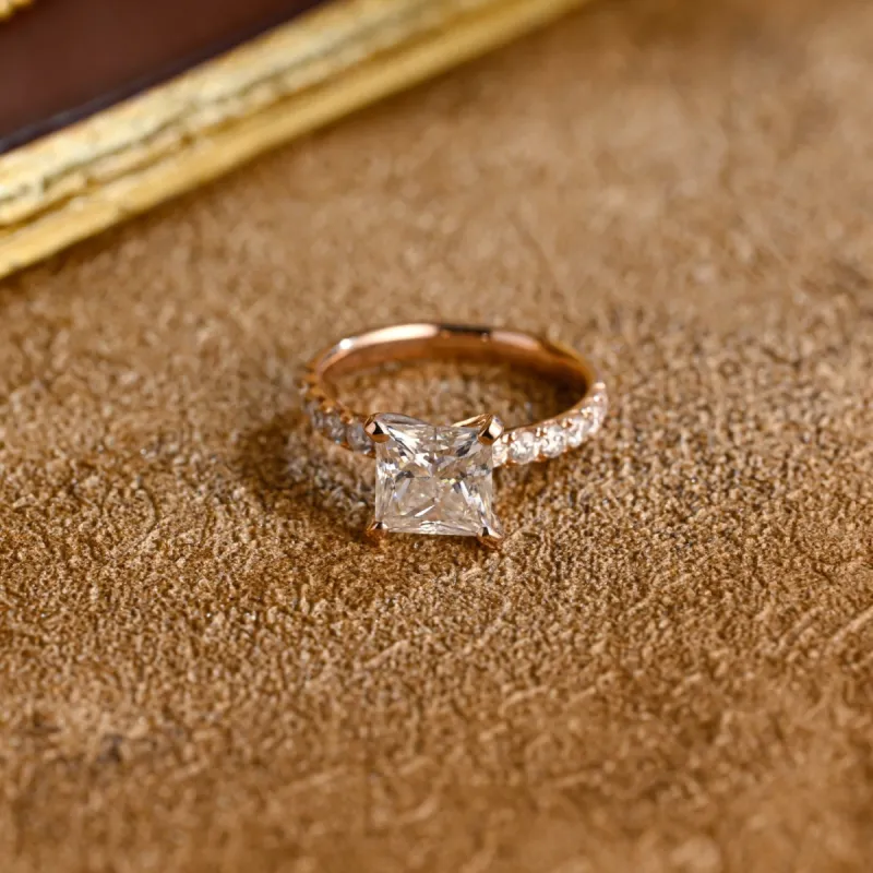 CausYou Solid Gold D/VS1 Princess Cut Lab Grown Diamond Ring, Pave Engagement Ring, Bridal Wedding Ring sold by Causyou