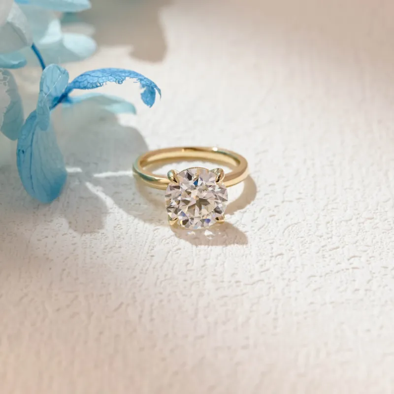 Solid Gold Old European Cut Round Moissanite Engagement Ring, Solitaire Ring sold by Causyou