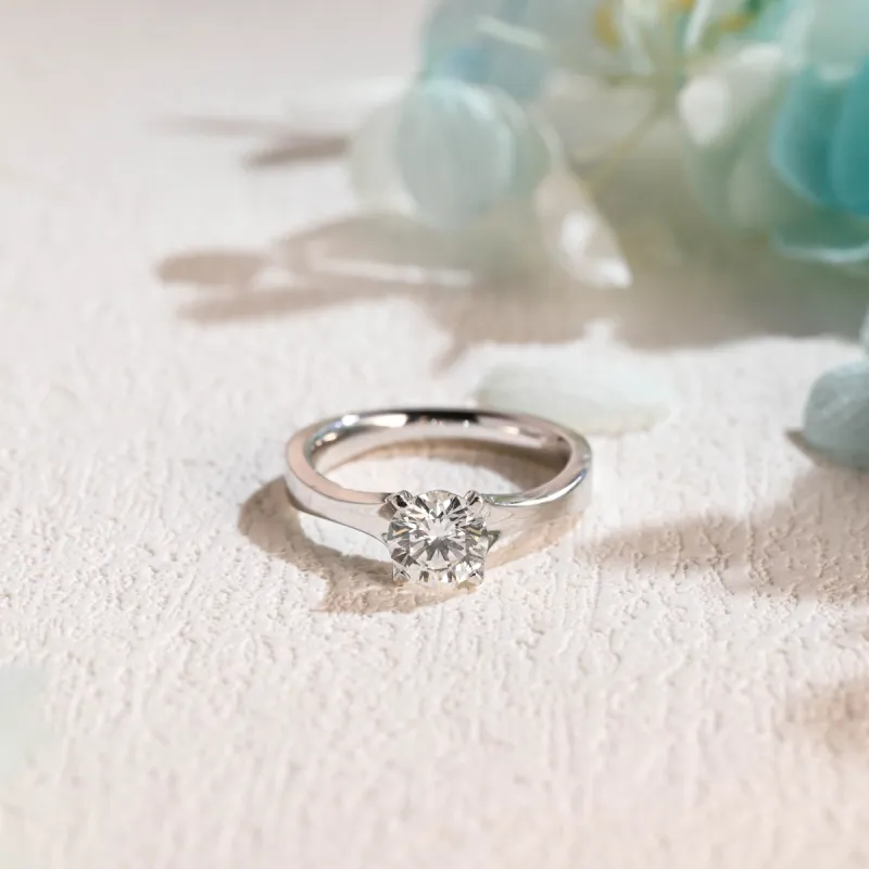 Solid Gold Round Cut Moissanite Engagement Ring, Solitaire Ring sold by Causyou