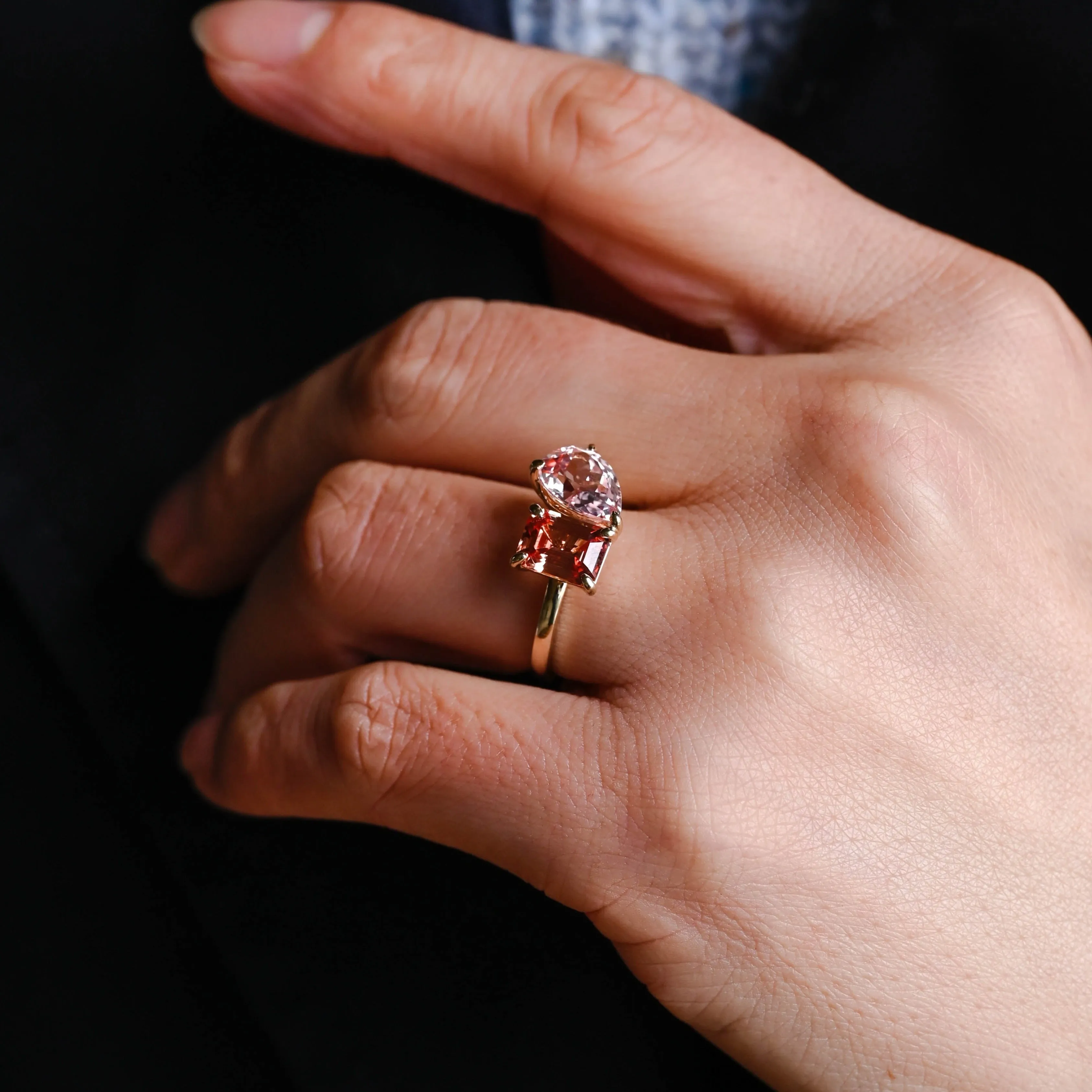Solid Gold Toi Et Moi Ring, Orange & Pink Lab Grown Sapphire Engagement Ring, Promise Ring sold by Causyou product image thumbnail 2