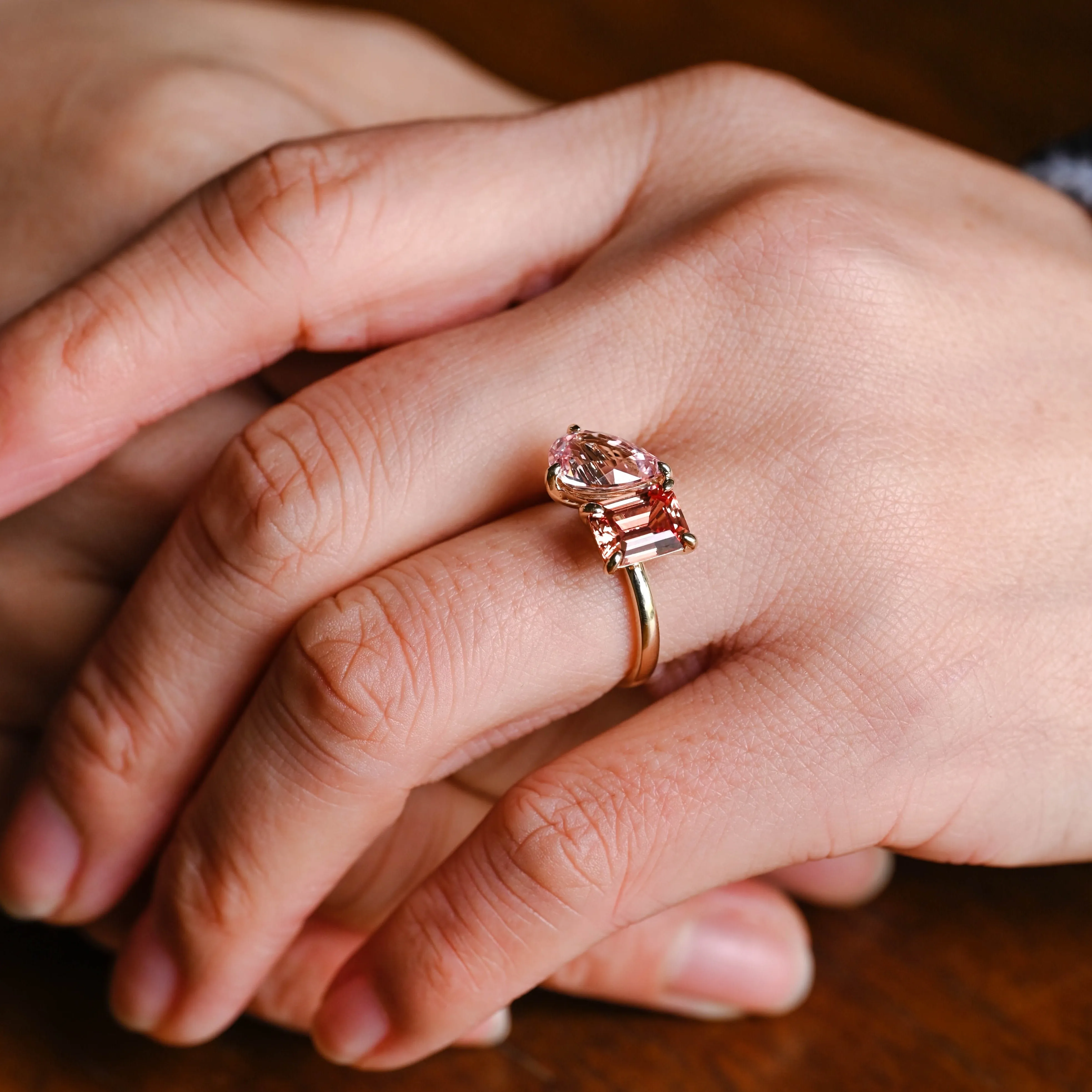 Solid Gold Toi Et Moi Ring, Orange & Pink Lab Grown Sapphire Engagement Ring, Promise Ring sold by Causyou product image thumbnail 4
