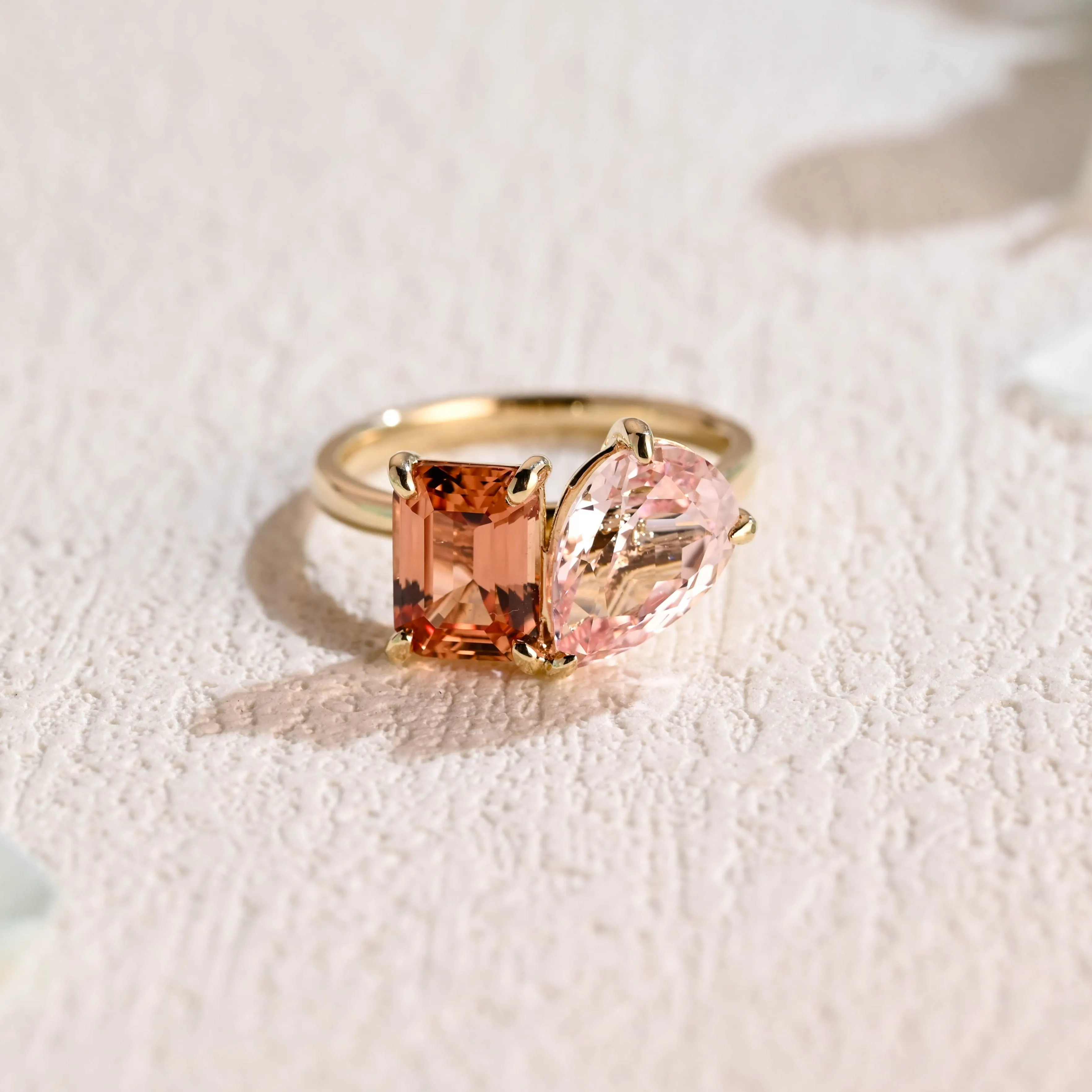 Solid Gold Toi Et Moi Ring, Orange & Pink Lab Grown Sapphire Engagement Ring, Promise Ring sold by Causyou