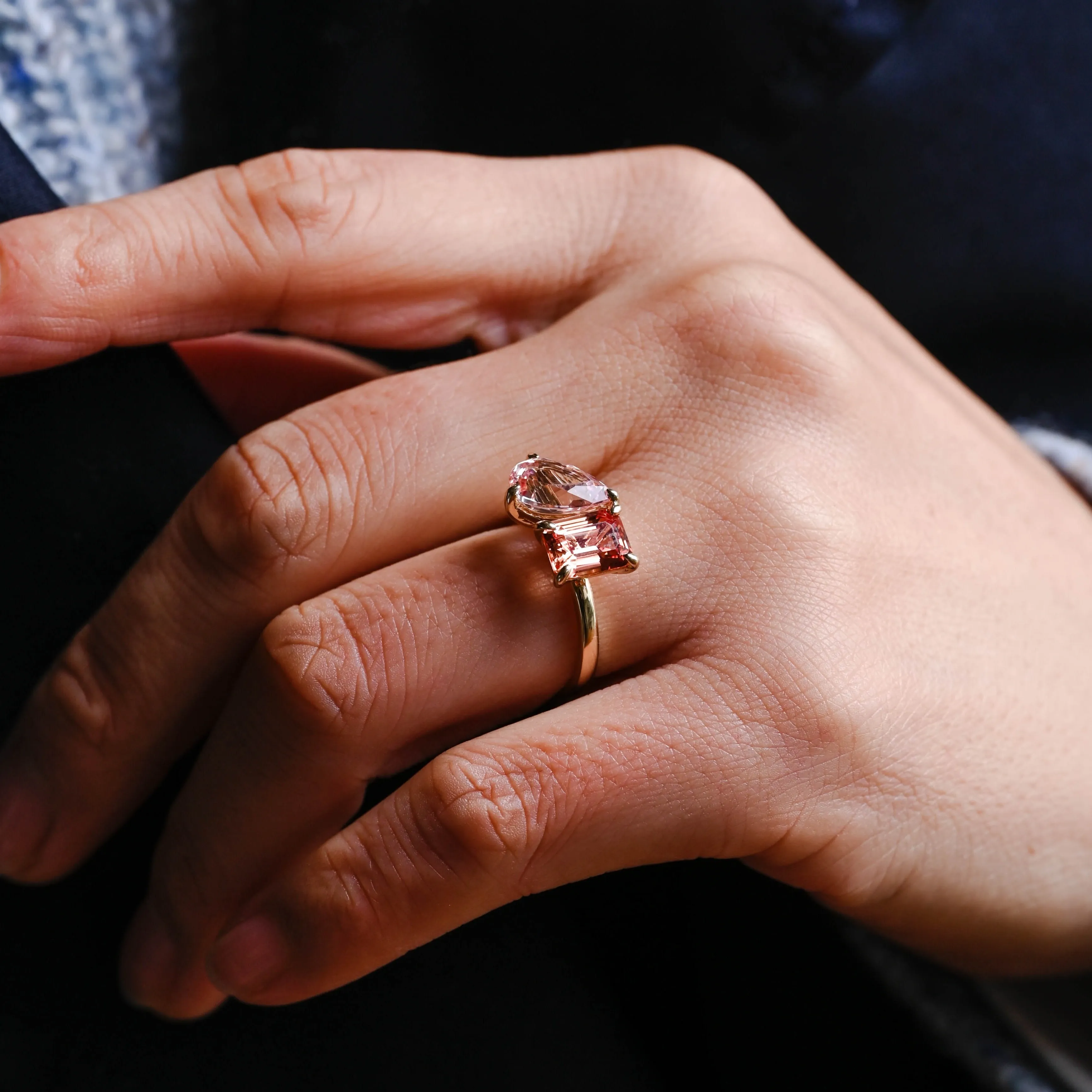 Solid Gold Toi Et Moi Ring, Orange & Pink Lab Grown Sapphire Engagement Ring, Promise Ring sold by Causyou product image thumbnail 3