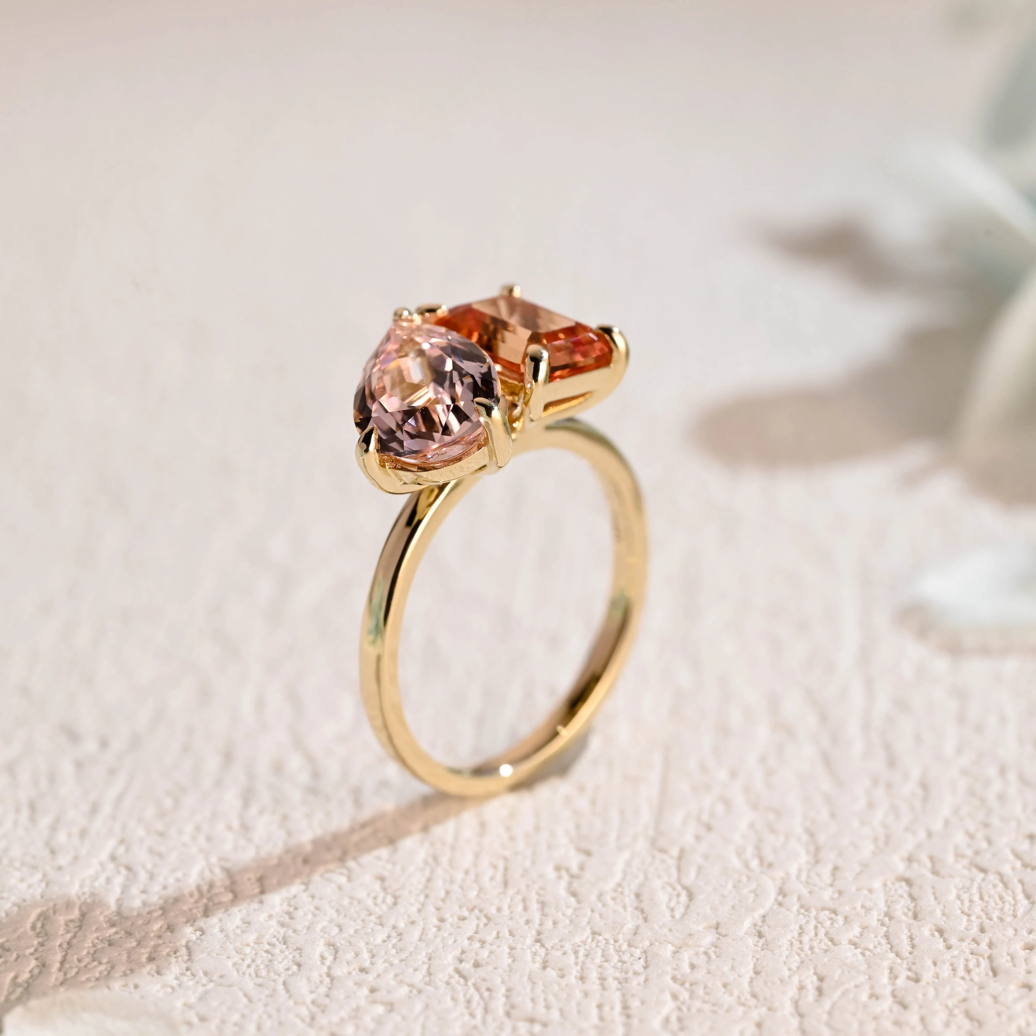 Solid Gold Toi Et Moi Ring, Orange & Pink Lab Grown Sapphire Engagement Ring, Promise Ring sold by Causyou product image thumbnail 5
