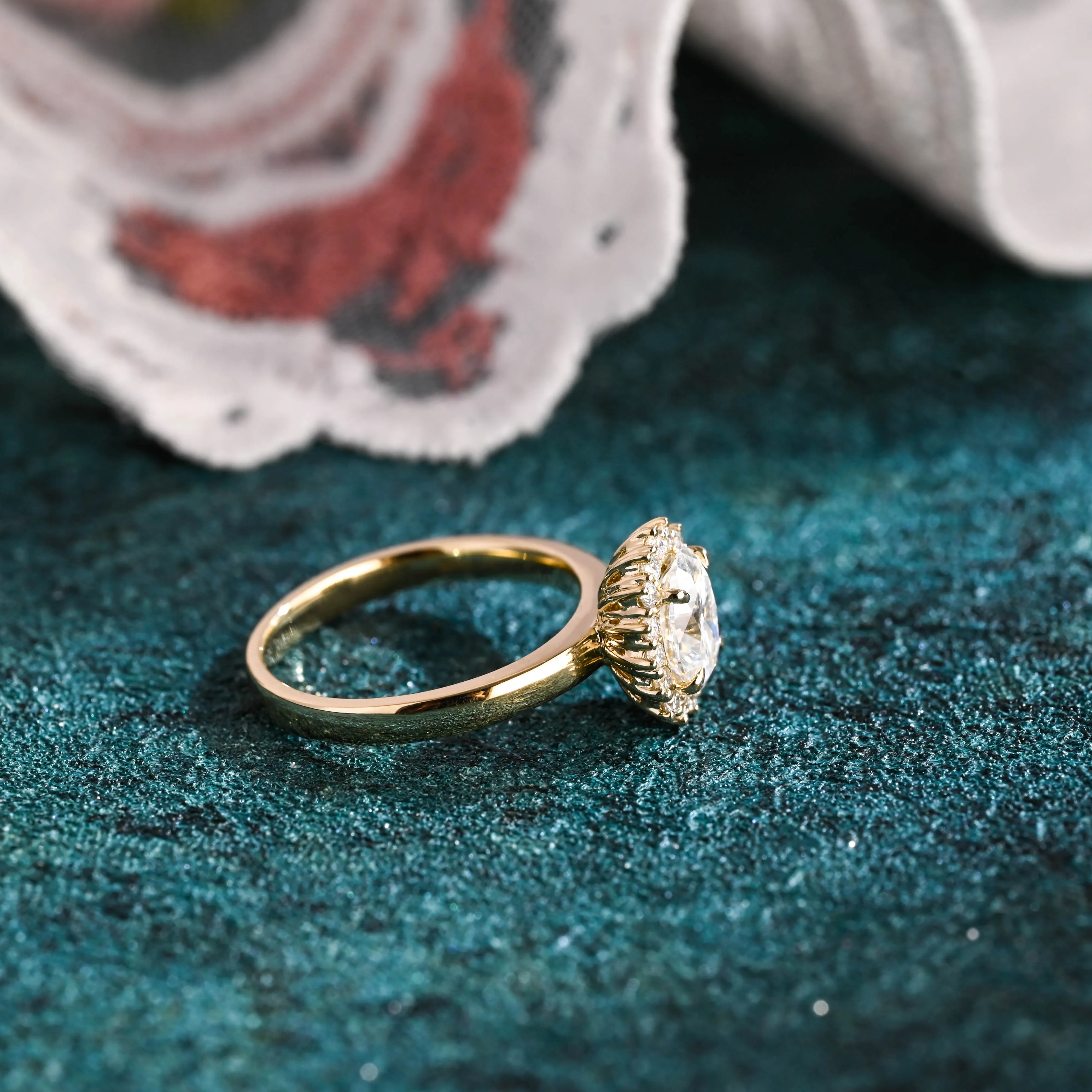 Solid Gold D/VS1 Three Stone Half Pave Oval Cut Lab Grown Diamond Engagement Ring sold by Causyou product image thumbnail 5