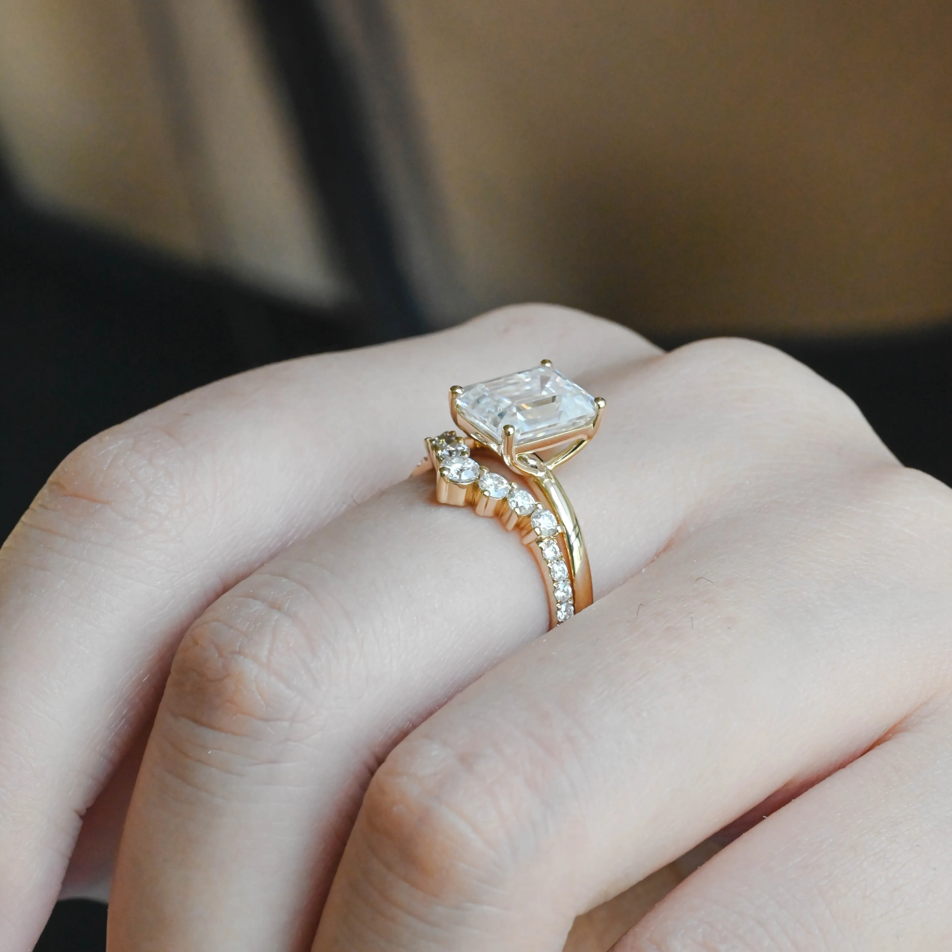 Solid Gold Round Moissanite Wedding Band, Half Eternity Curved Wedding Ring, Gift for Woman, Wife sold by Causyou product image thumbnail 4