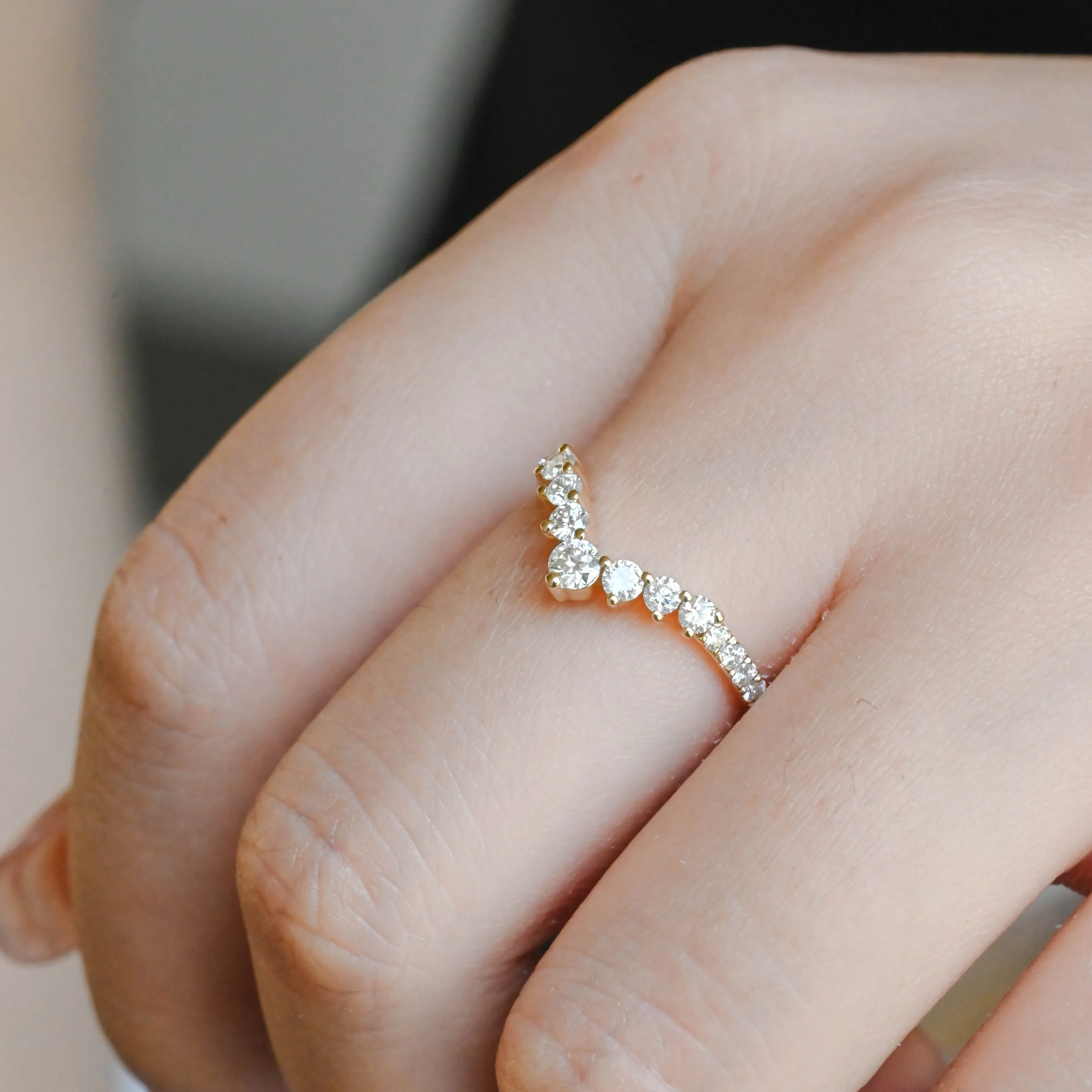 Solid Gold Round Moissanite Wedding Band, Half Eternity Curved Wedding Ring, Gift for Woman, Wife sold by Causyou product image thumbnail 3