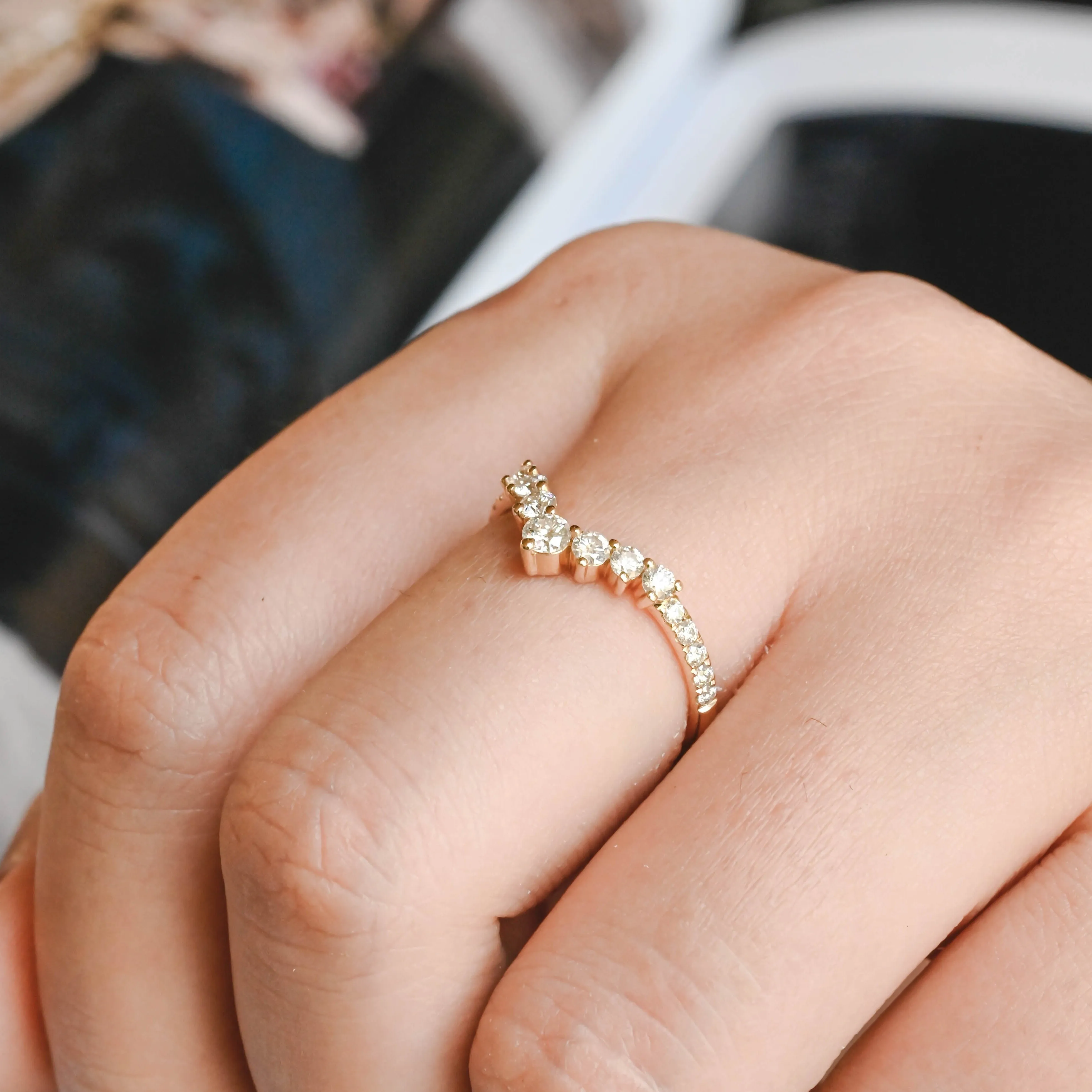 Solid Gold Round Moissanite Wedding Band, Half Eternity Curved Wedding Ring, Gift for Woman, Wife sold by Causyou product image thumbnail 2