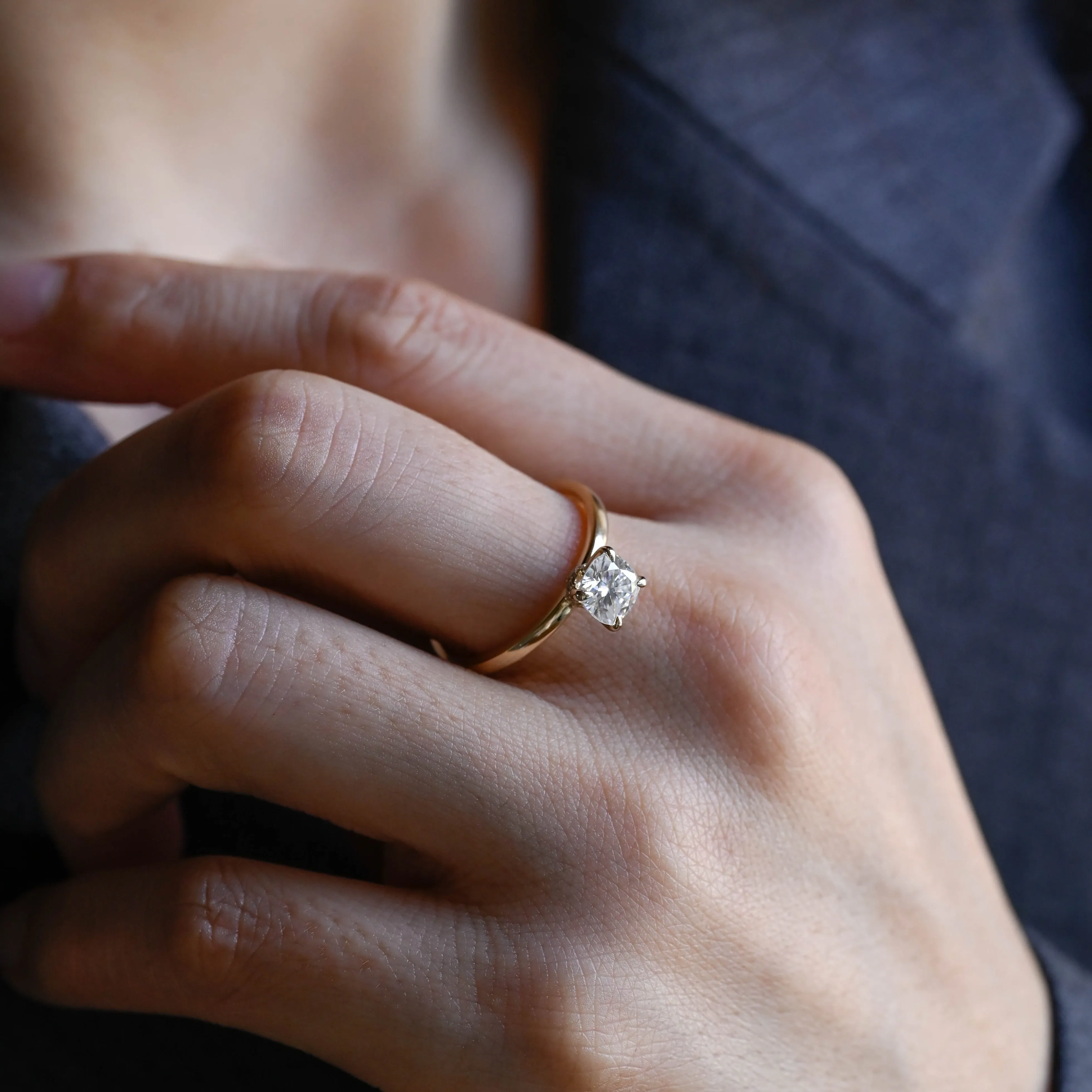 Solid Gold Cushion Cut Moissanite Engagement Ring, Promise Ring, Proposal Ring, Gift for Women Wife sold by Causyou product image thumbnail 3