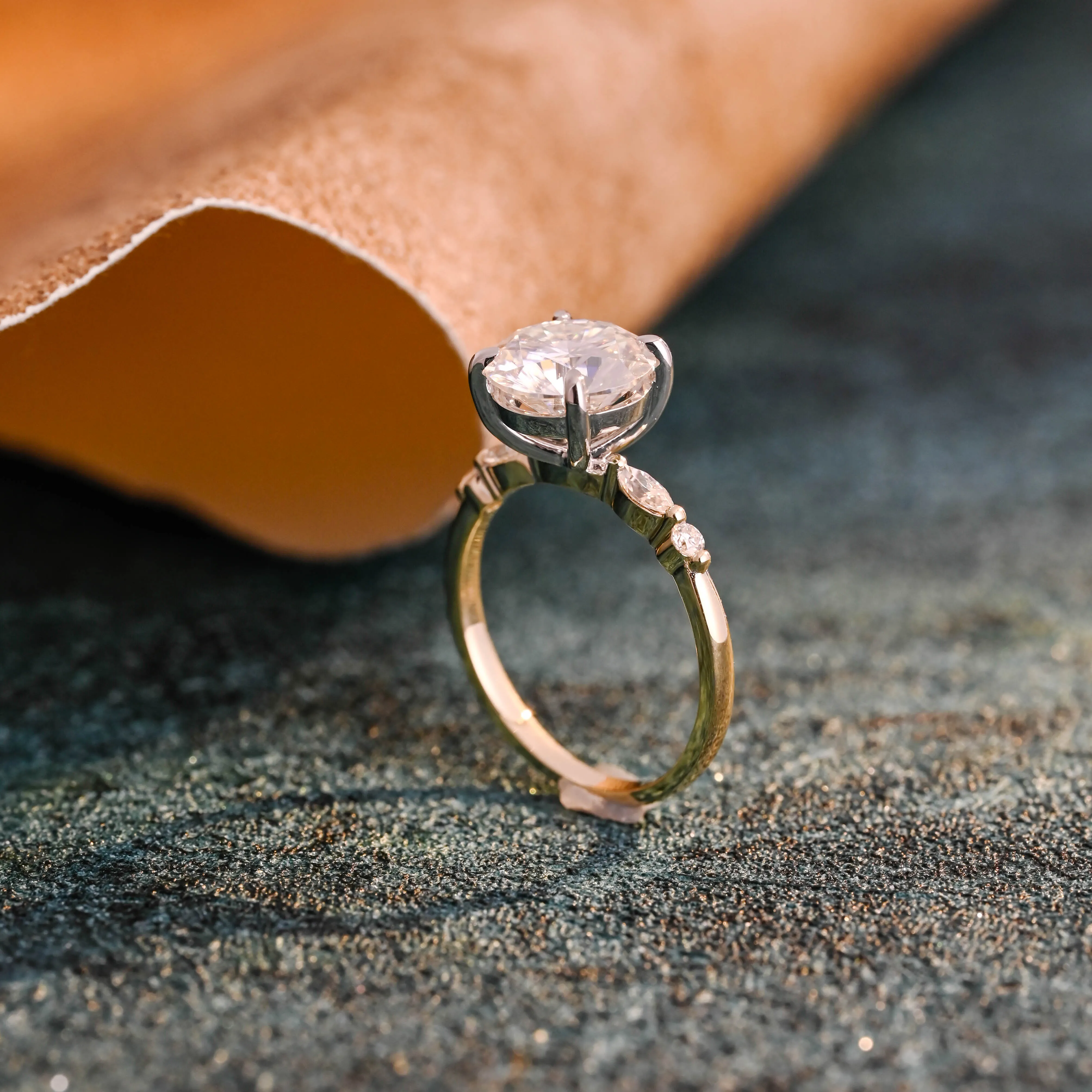 CausYou Solid Gold D/VS1 Two Tone Round Cut Lab Grown Diamond Engagement Ring, Marquise Accents Wedding Ring for Women sold by Causyou product image thumbnail 5