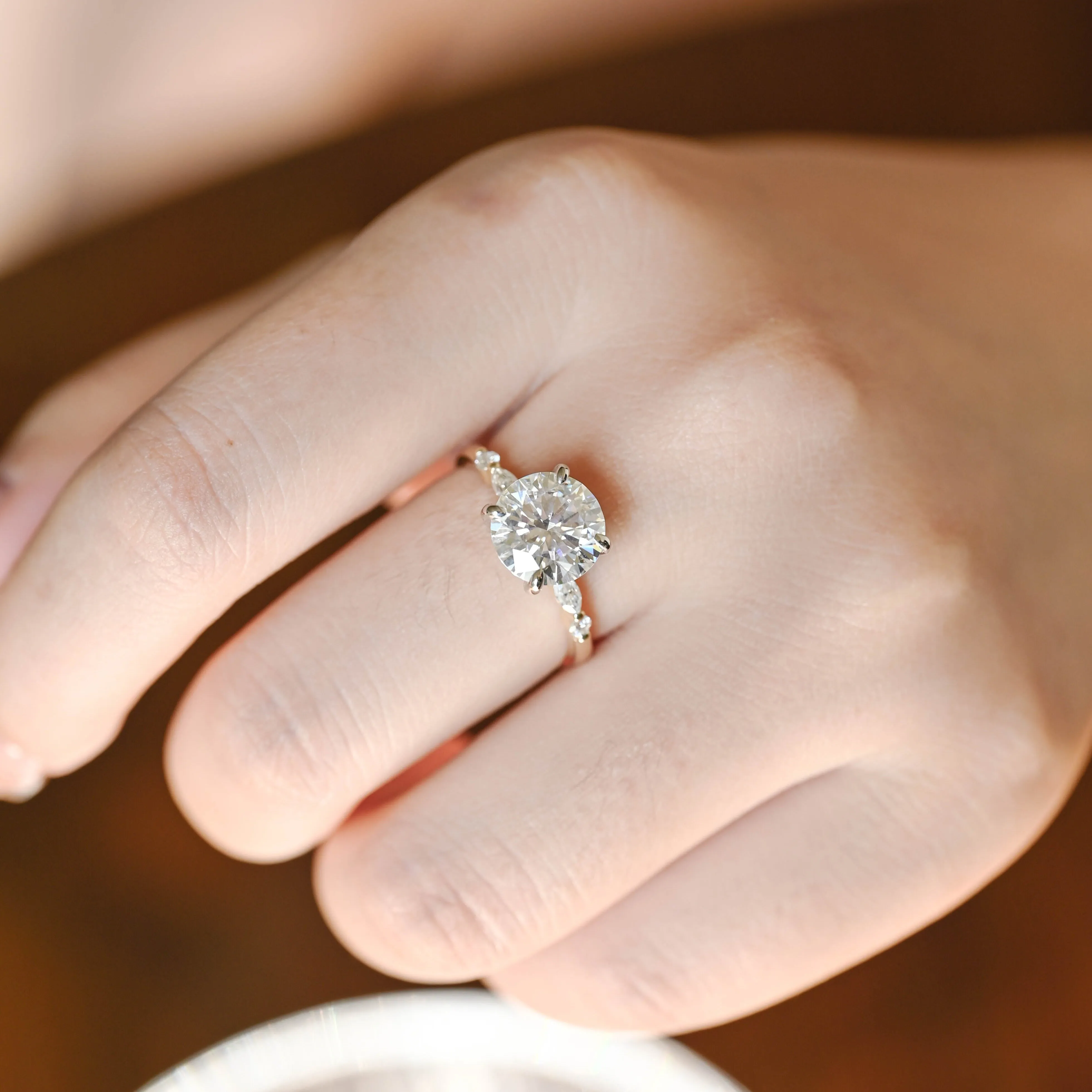 CausYou Solid Gold D/VS1 Two Tone Round Cut Lab Grown Diamond Engagement Ring, Marquise Accents Wedding Ring for Women sold by Causyou product image thumbnail 2