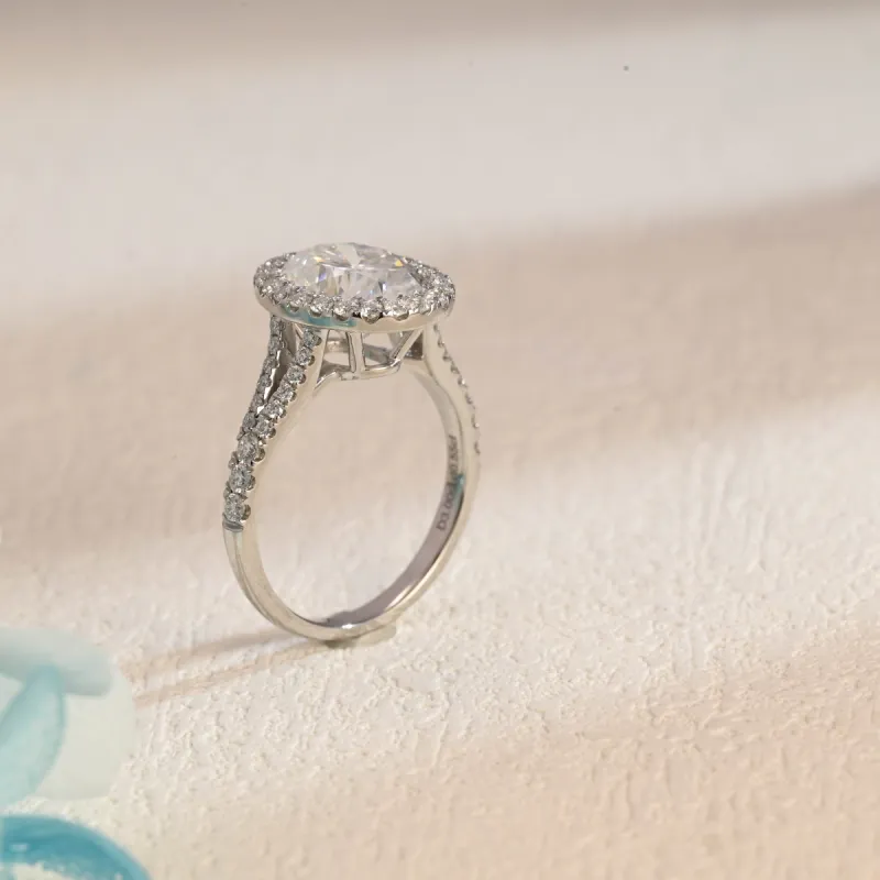 Solid Gold Split Shank Halo Oval Cut Moissanite Engagement Ring sold by Causyou