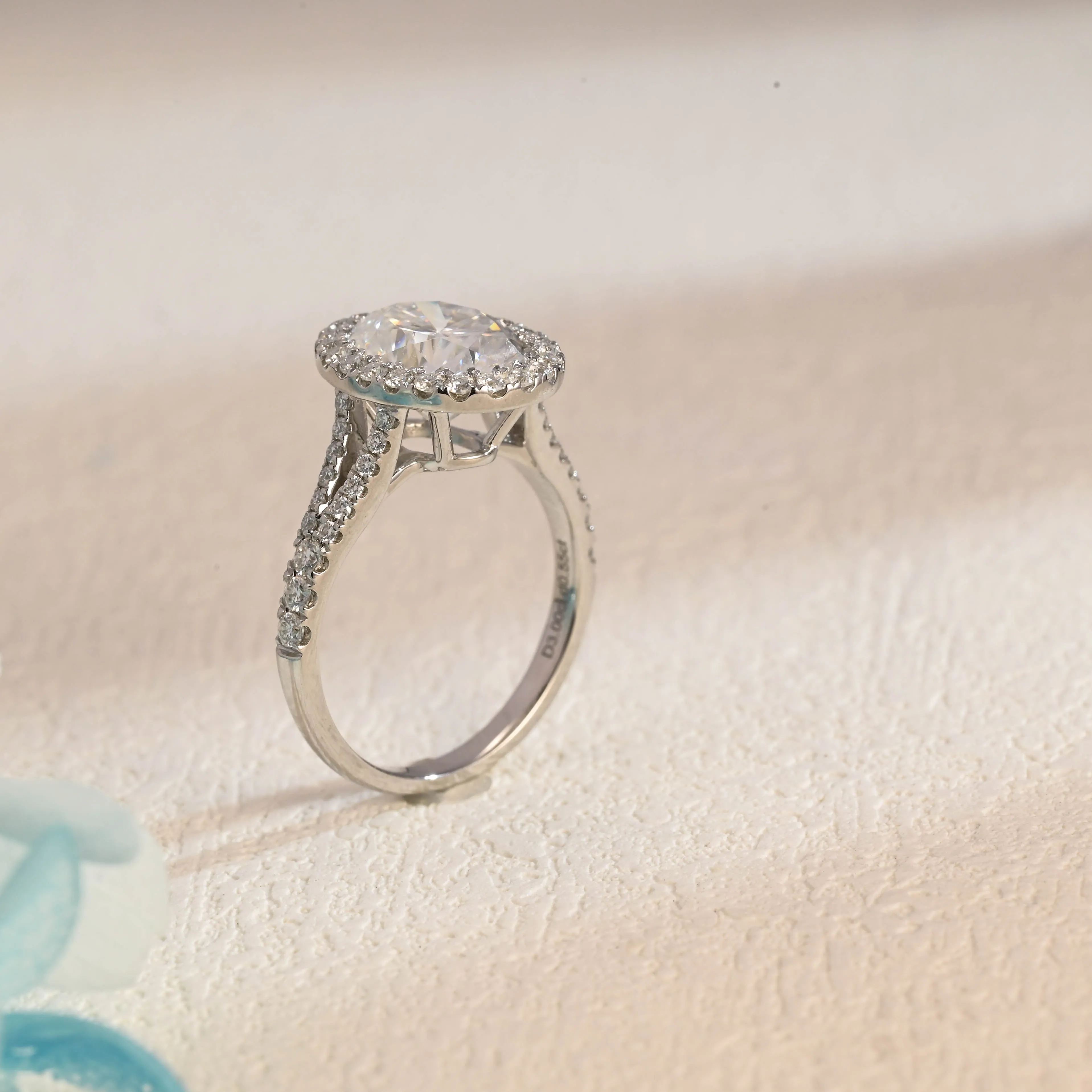 Solid Gold Split Shank Halo Oval Cut Moissanite Engagement Ring sold by Causyou