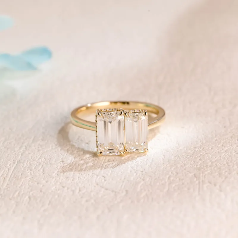 CausYou Solid Gold Elongated Emerald Cut Moissanite Toi et Moi Ring sold by Causyou