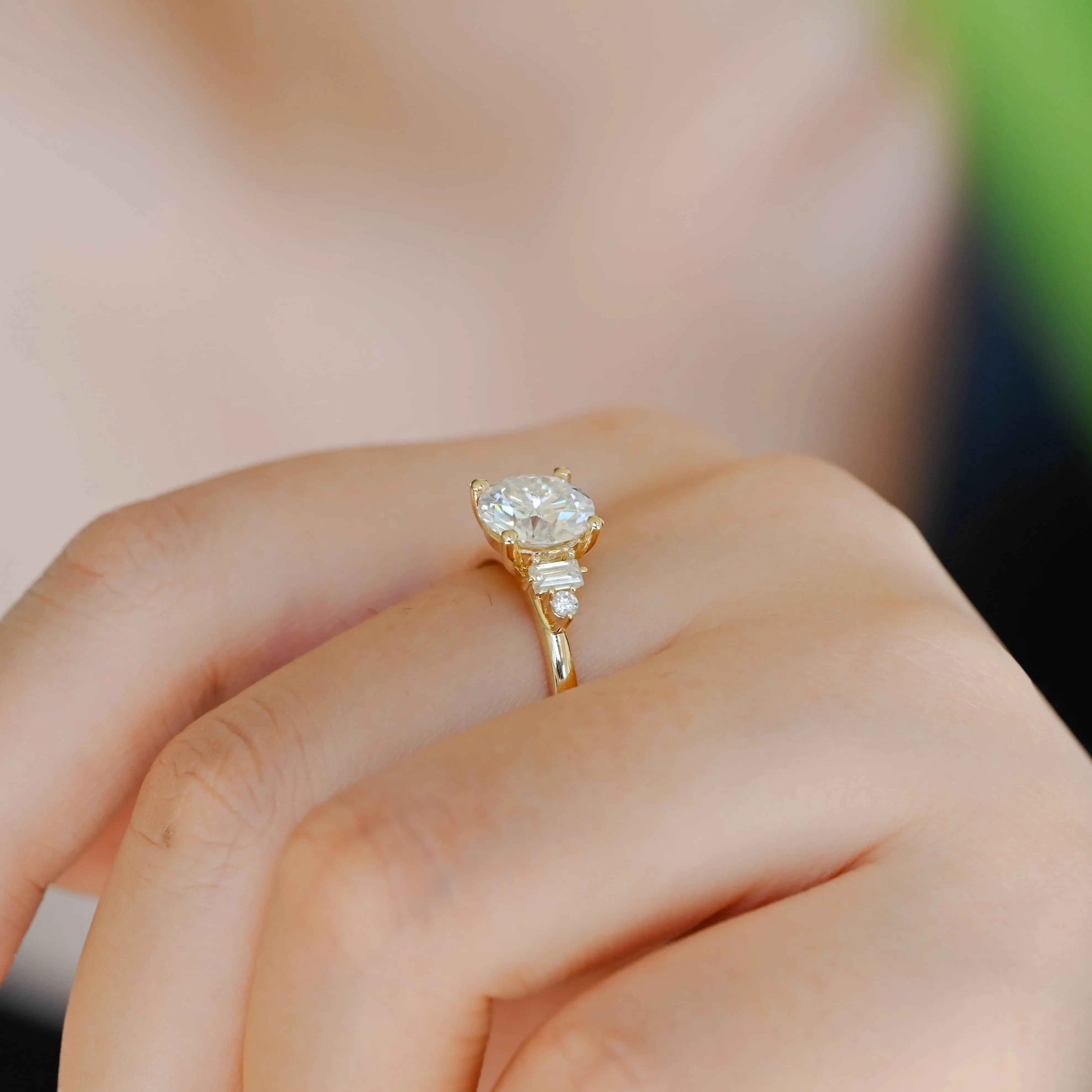Solid Gold Side Cluster Round Cut Moissanite Engagement Ring sold by Causyou product image thumbnail 3
