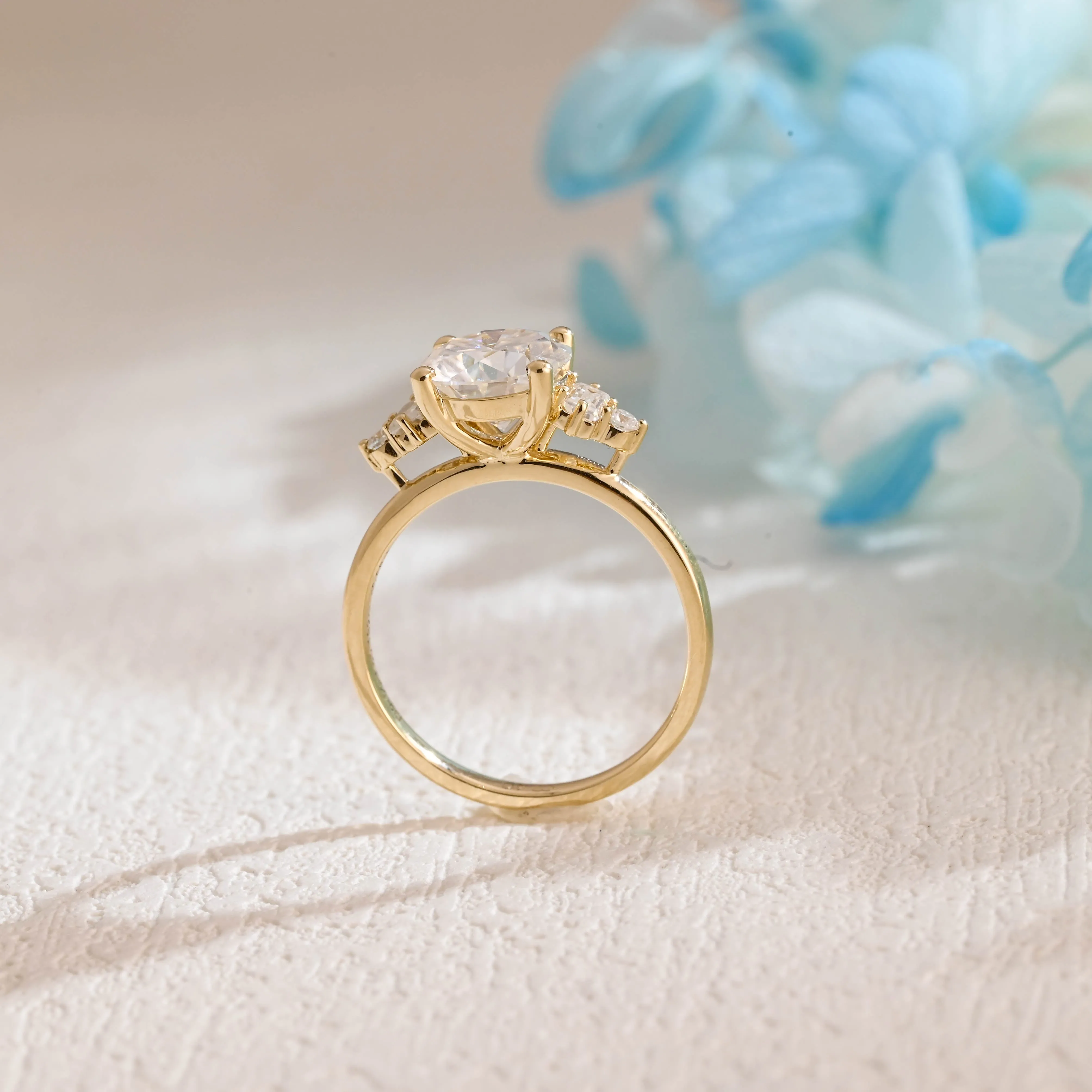 Solid Gold Side Cluster Round Cut Moissanite Engagement Ring sold by Causyou product image thumbnail 5